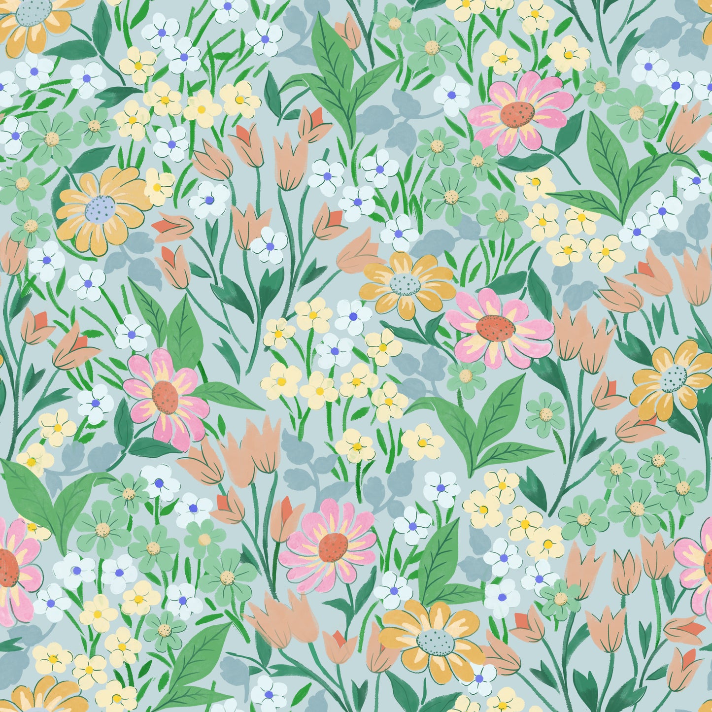 Papier peint gris d'été - Lola - Turquoise