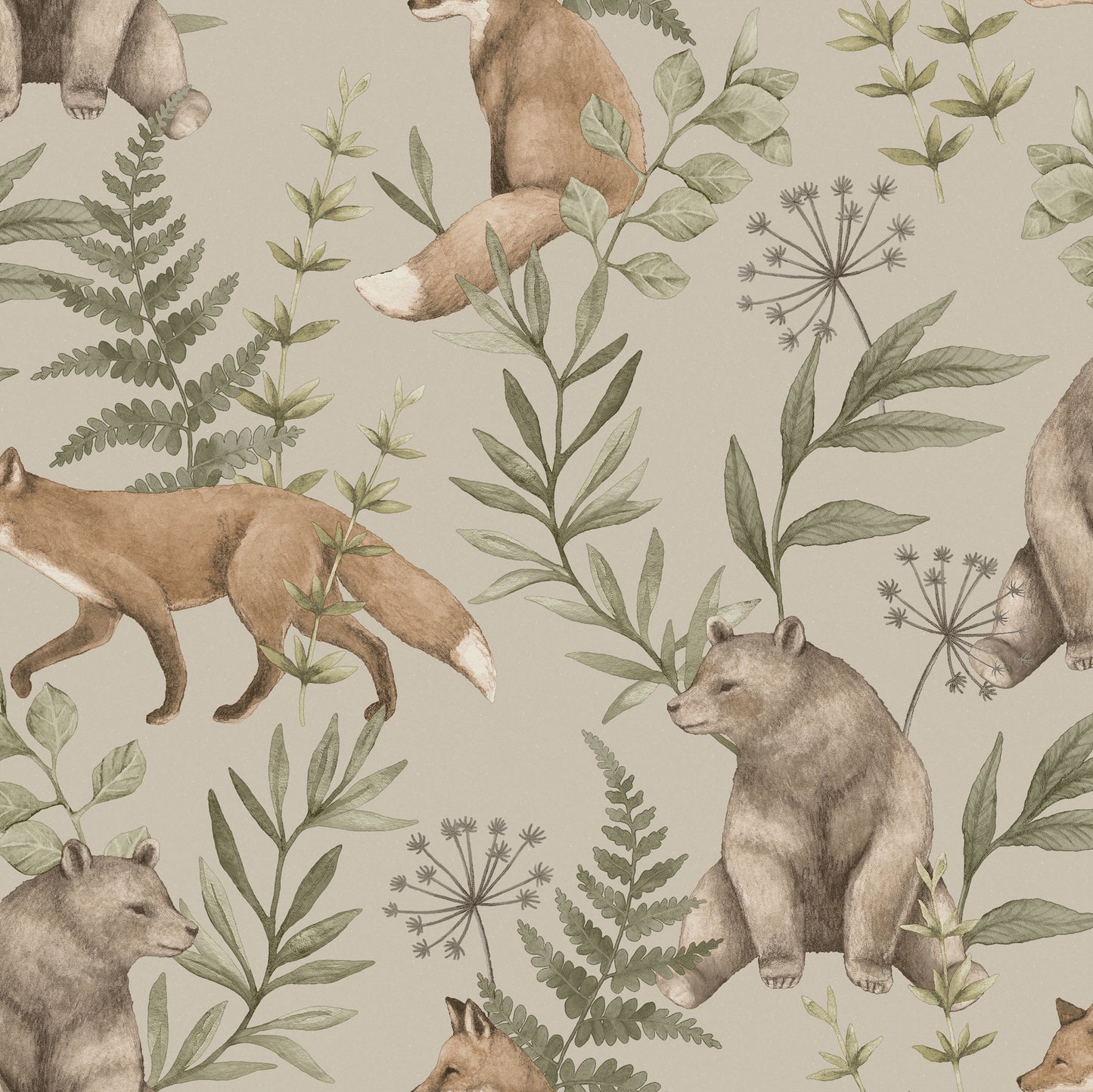 Papier peint pour chambre d'enfant - Forêt sauvage beige