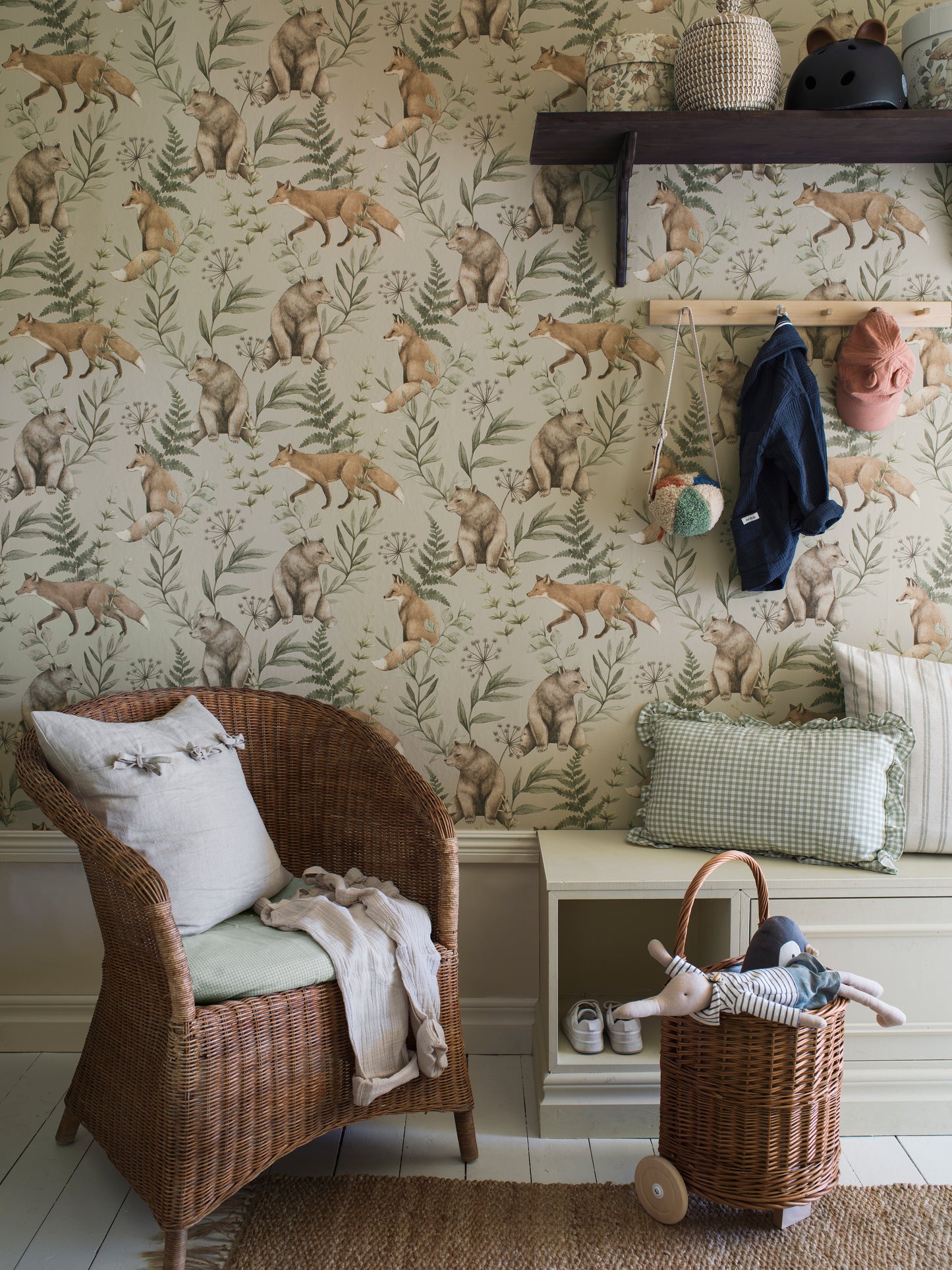 Papier peint pour chambre d'enfant - Forêt sauvage beige