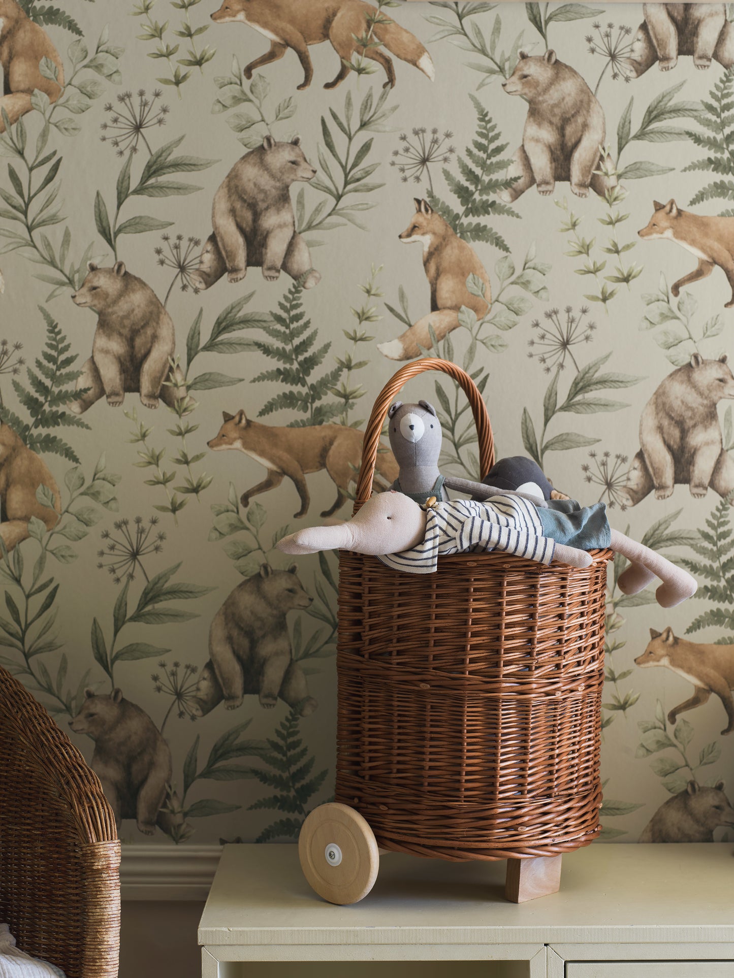 Papier peint pour chambre d'enfant - Forêt sauvage beige