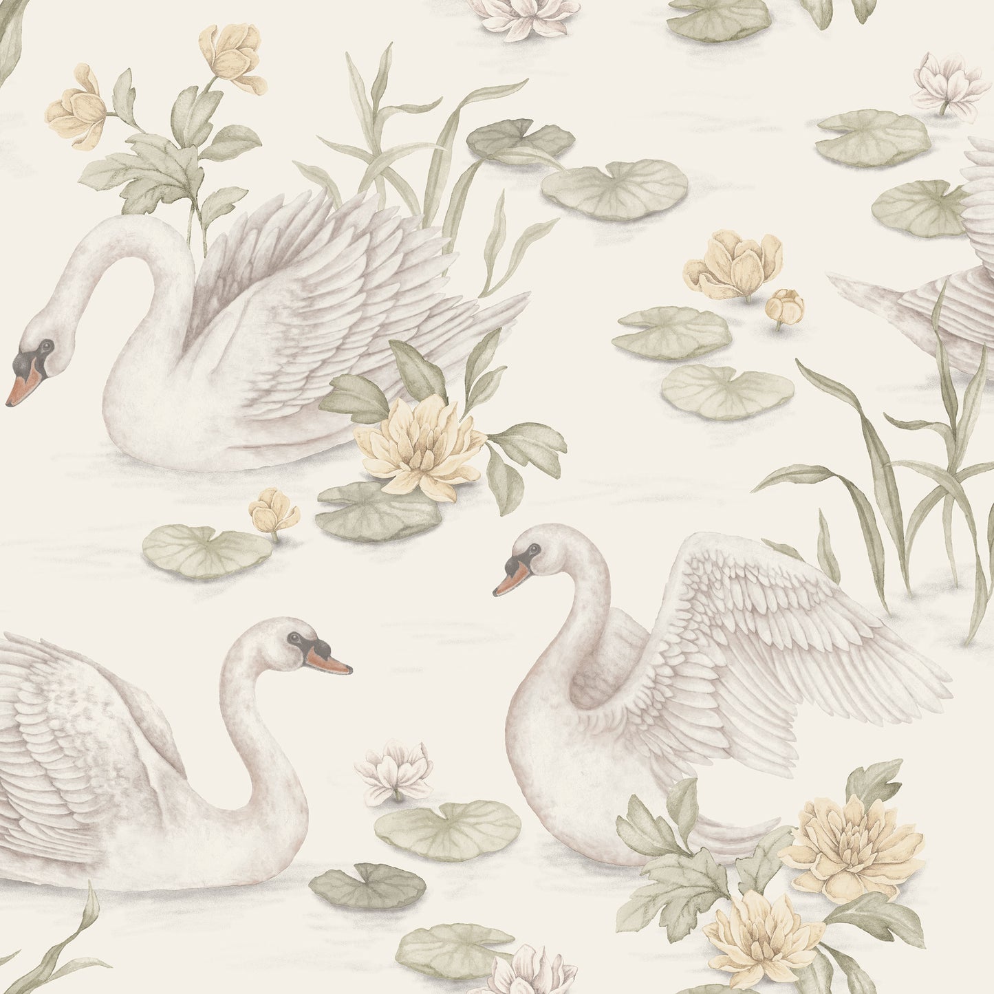 Nursery and Kids wallpaper - Lily Swan - Light Yellow / Green