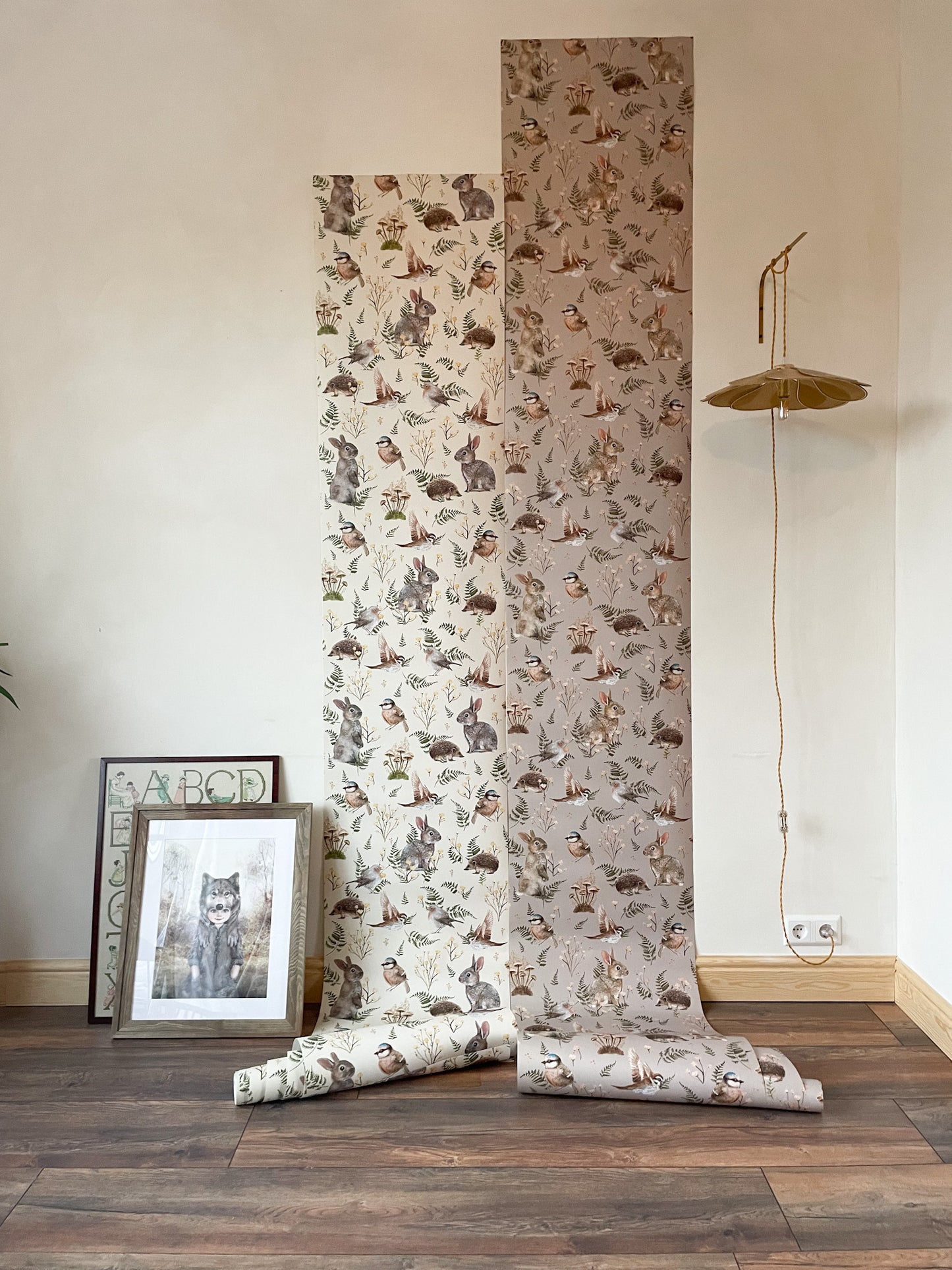 Peel & Stick Wallpaper - Birds & Bunnies - Dusty Rose