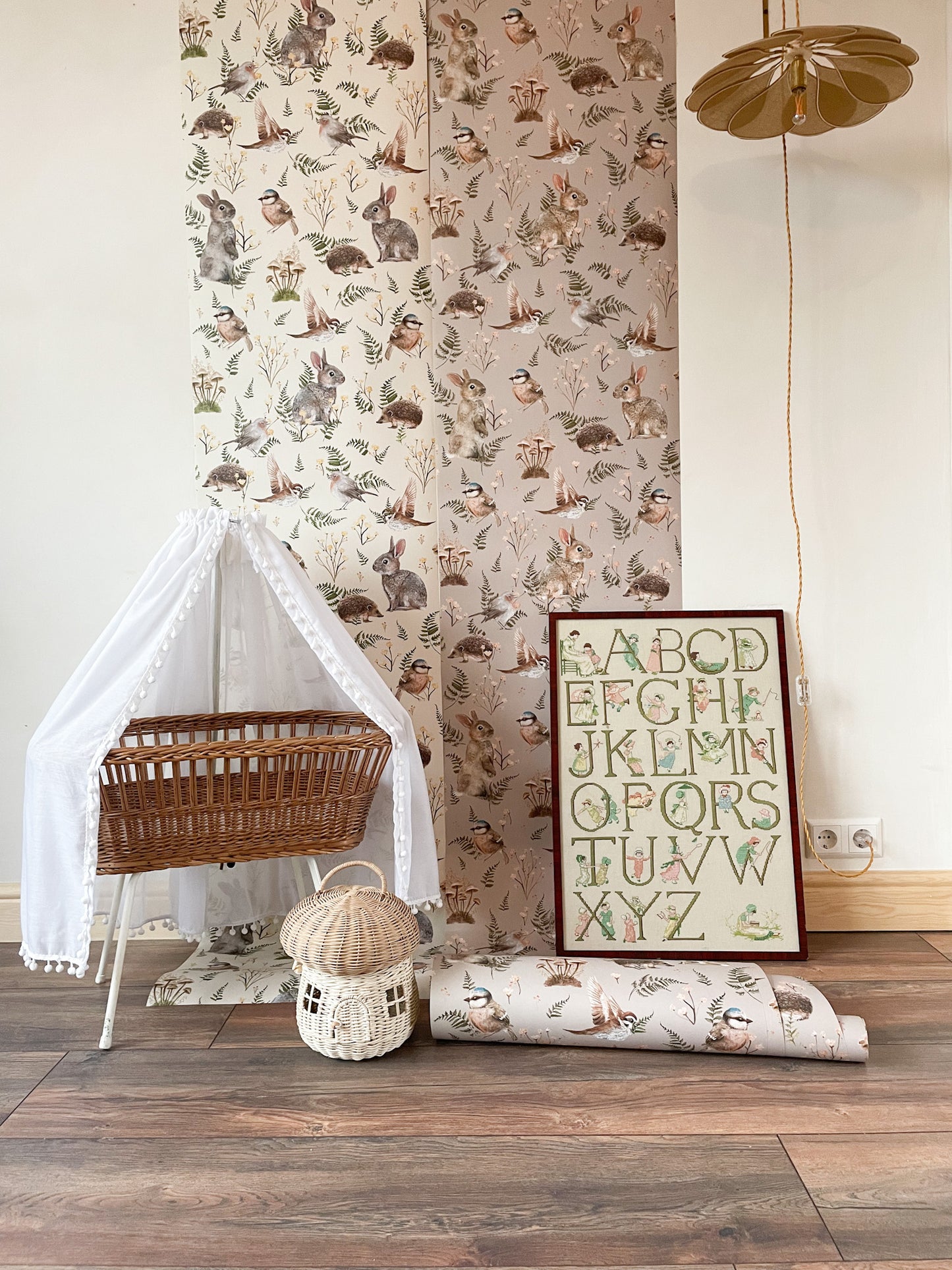 Peel & Stick Wallpaper - Birds & Bunnies - Dusty Rose
