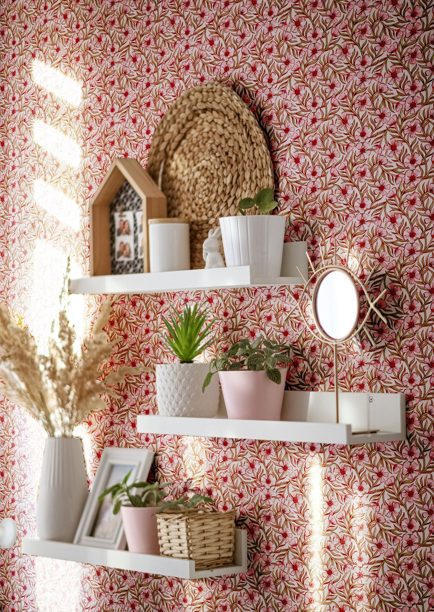 Papier peint gris d'été - Douce Inde - Rose