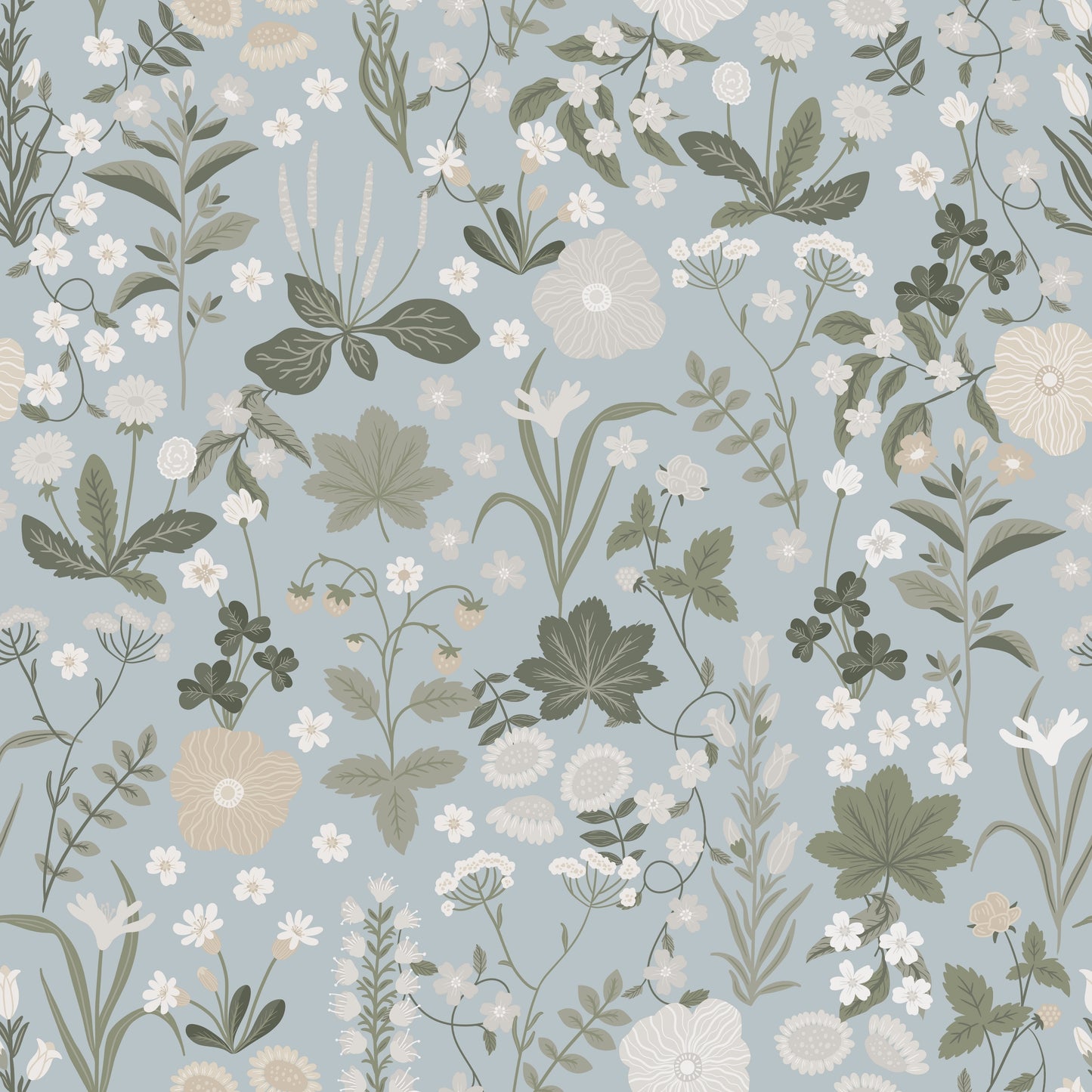 Papier peint gris d'été - Blomstre - Bleu brumeux