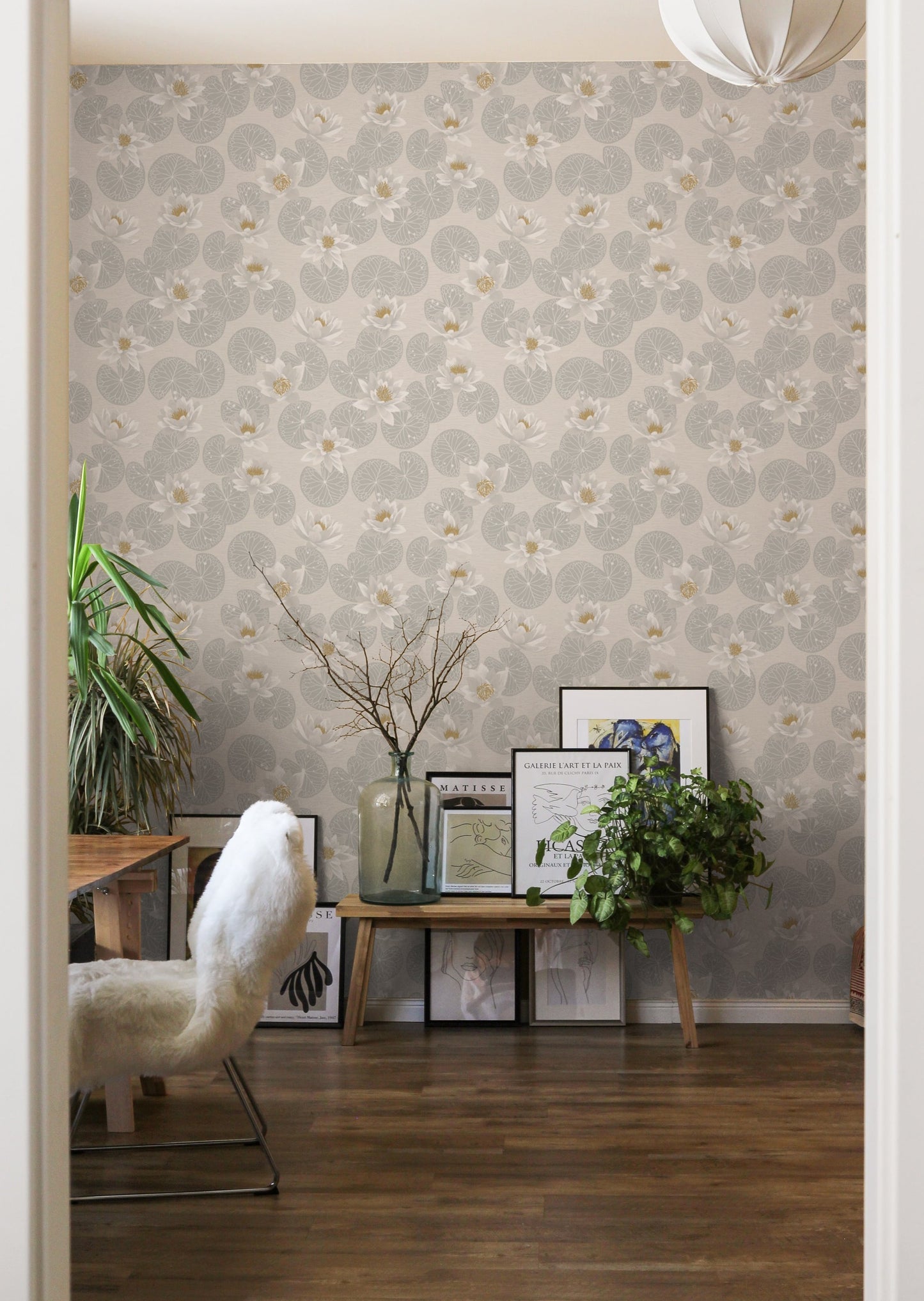 Papier peint Summer Gray - Nénuphars - Gris