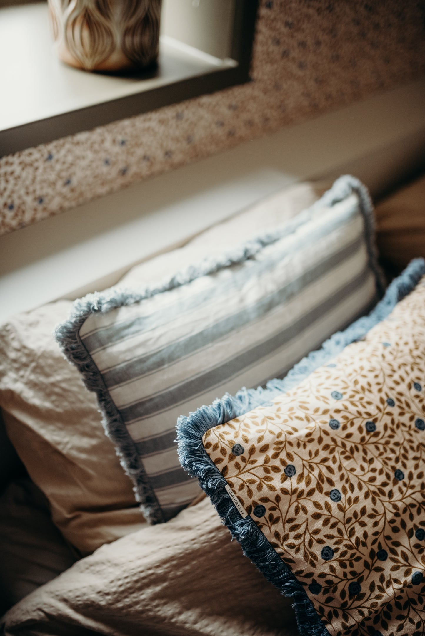 Housse de coussin en lin - Gris d'été - Rayures