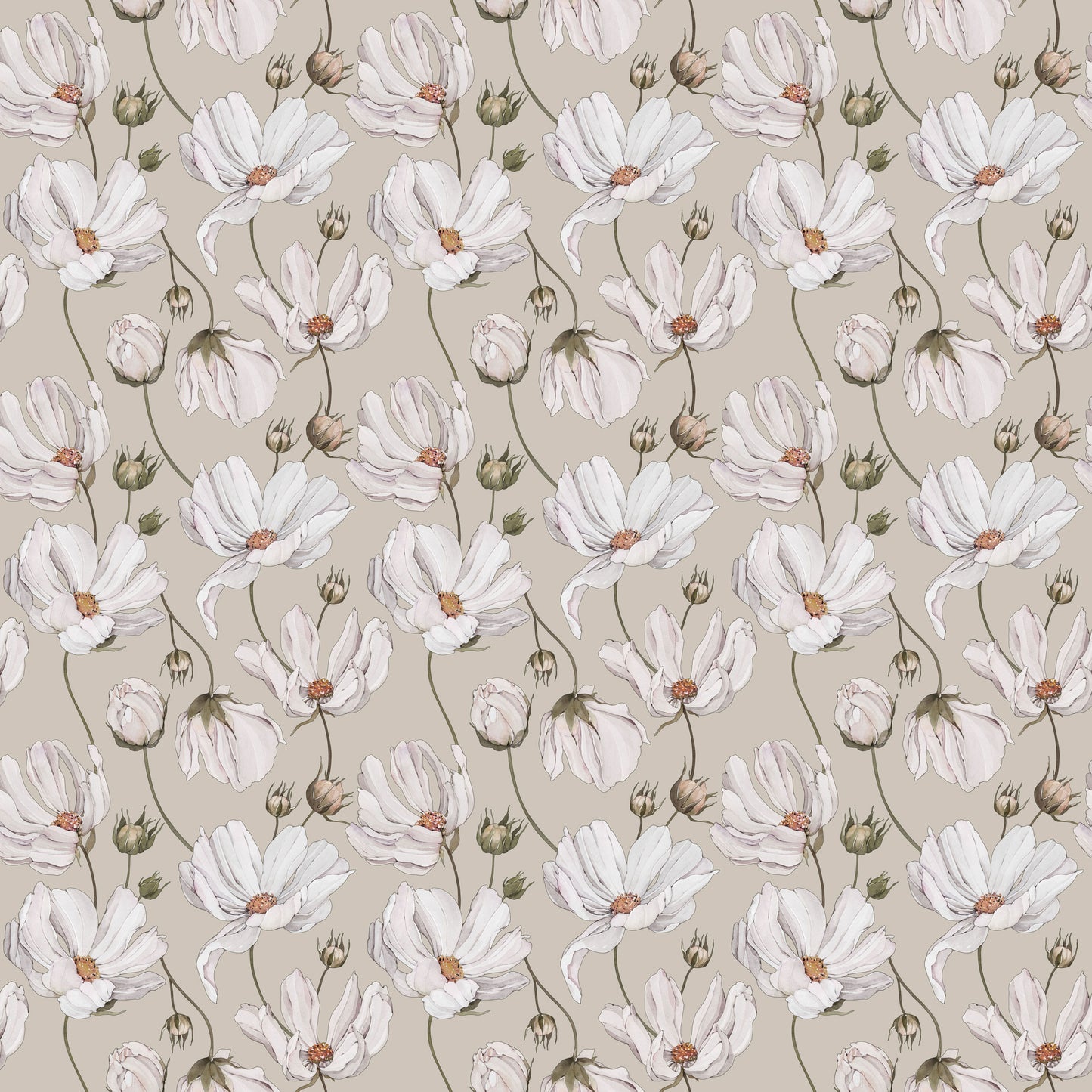 Papier peint gris d'été - Marguerites - Beige