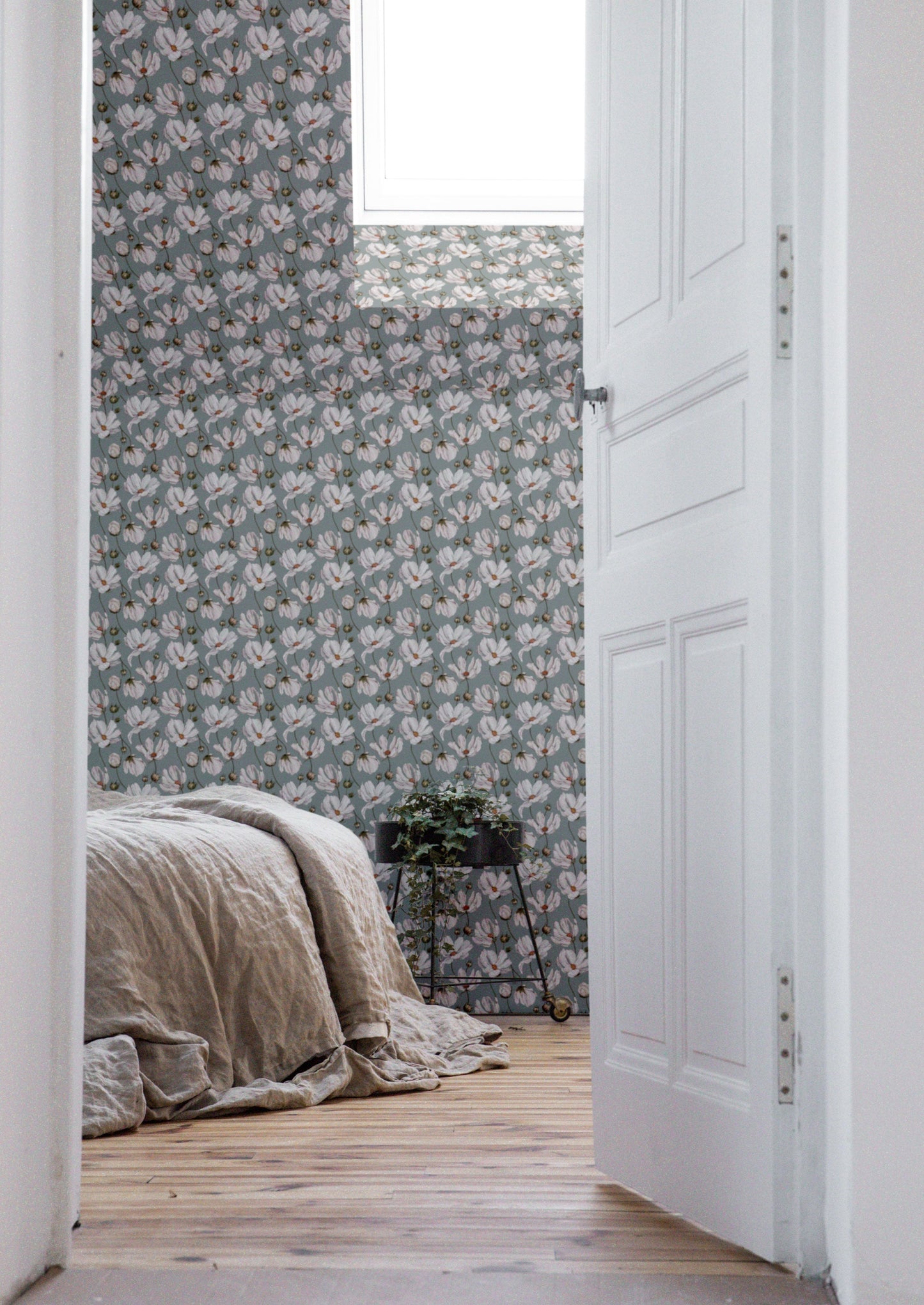 Summer Gray Wallpaper - Daisies - Blue