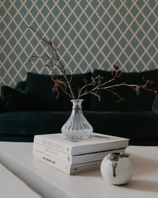 Summer Gray Wallpaper - Trellis - Blue