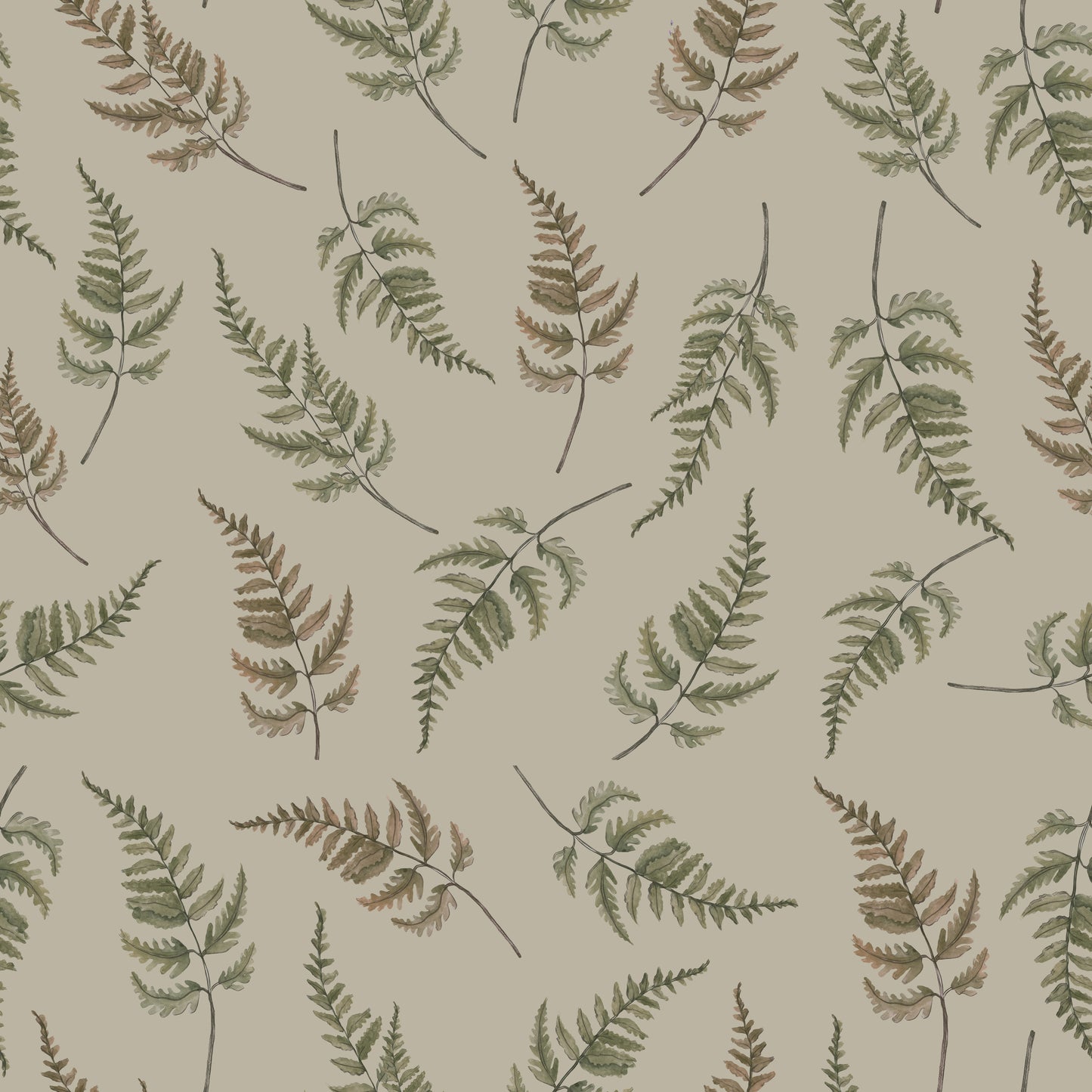 Summer Gray Wallpaper - Falling Ferns - Soft Beige