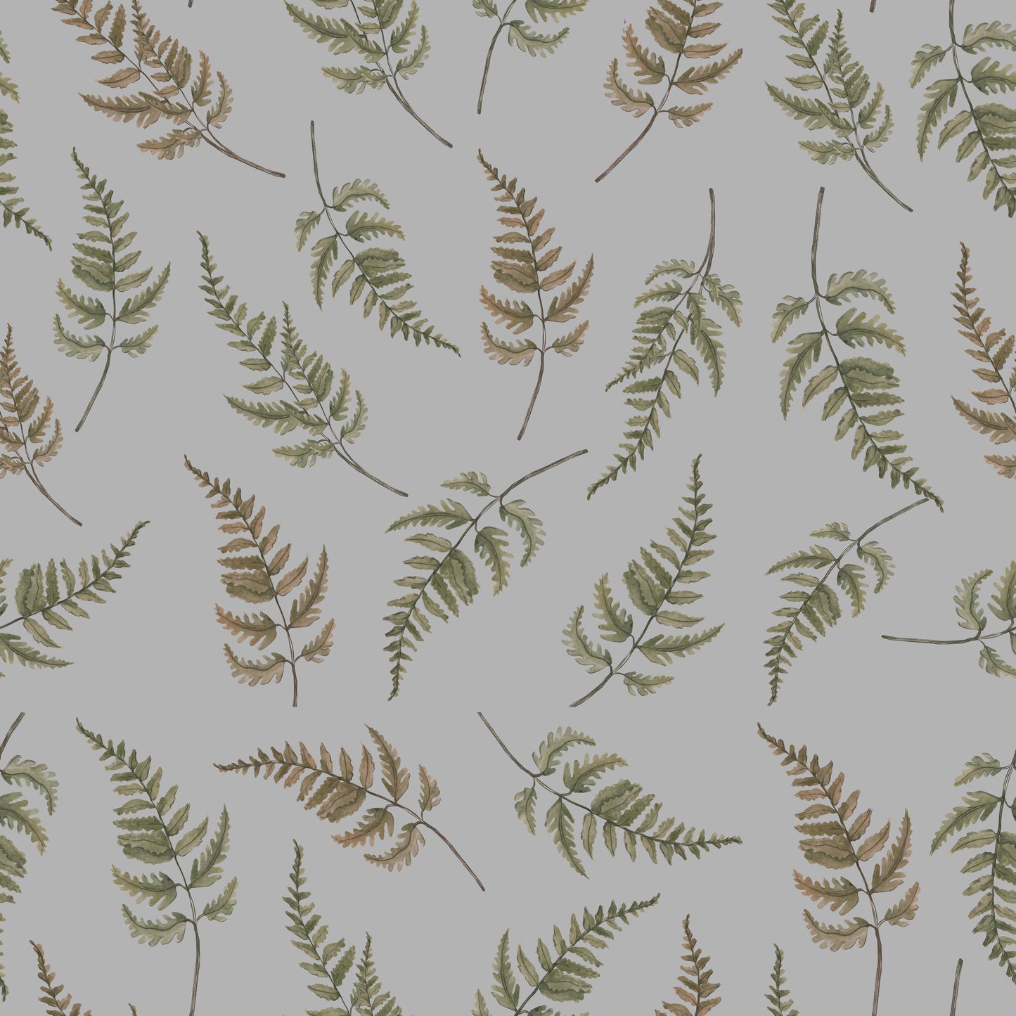 Papier peint gris d'été - Fougères tombantes - Gris