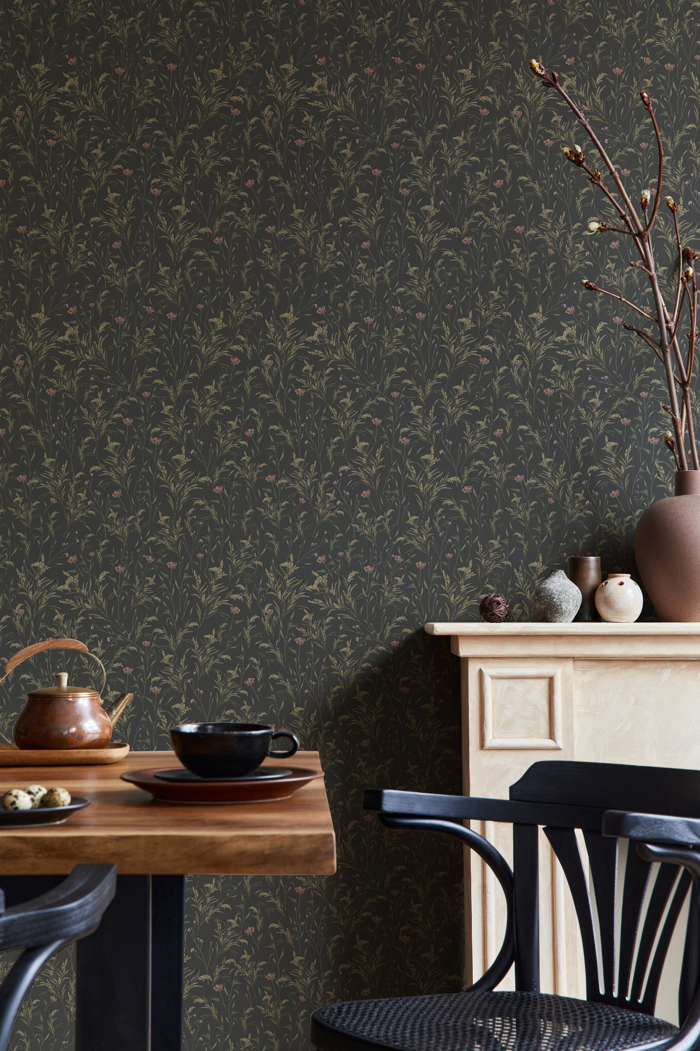 Summer Gray Wallpaper - Spring Meadow - Midnight
