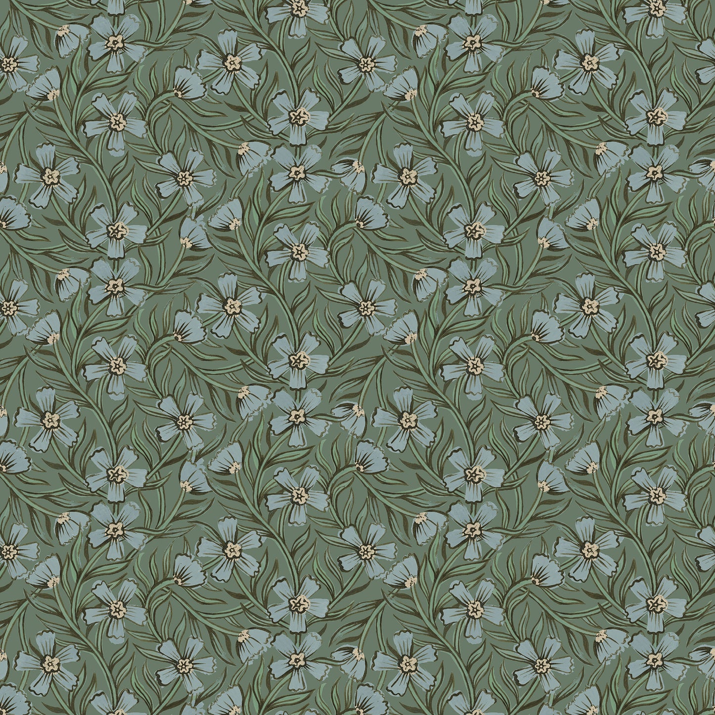 Papier peint gris d'été - Douce Inde - Bleu et vert
