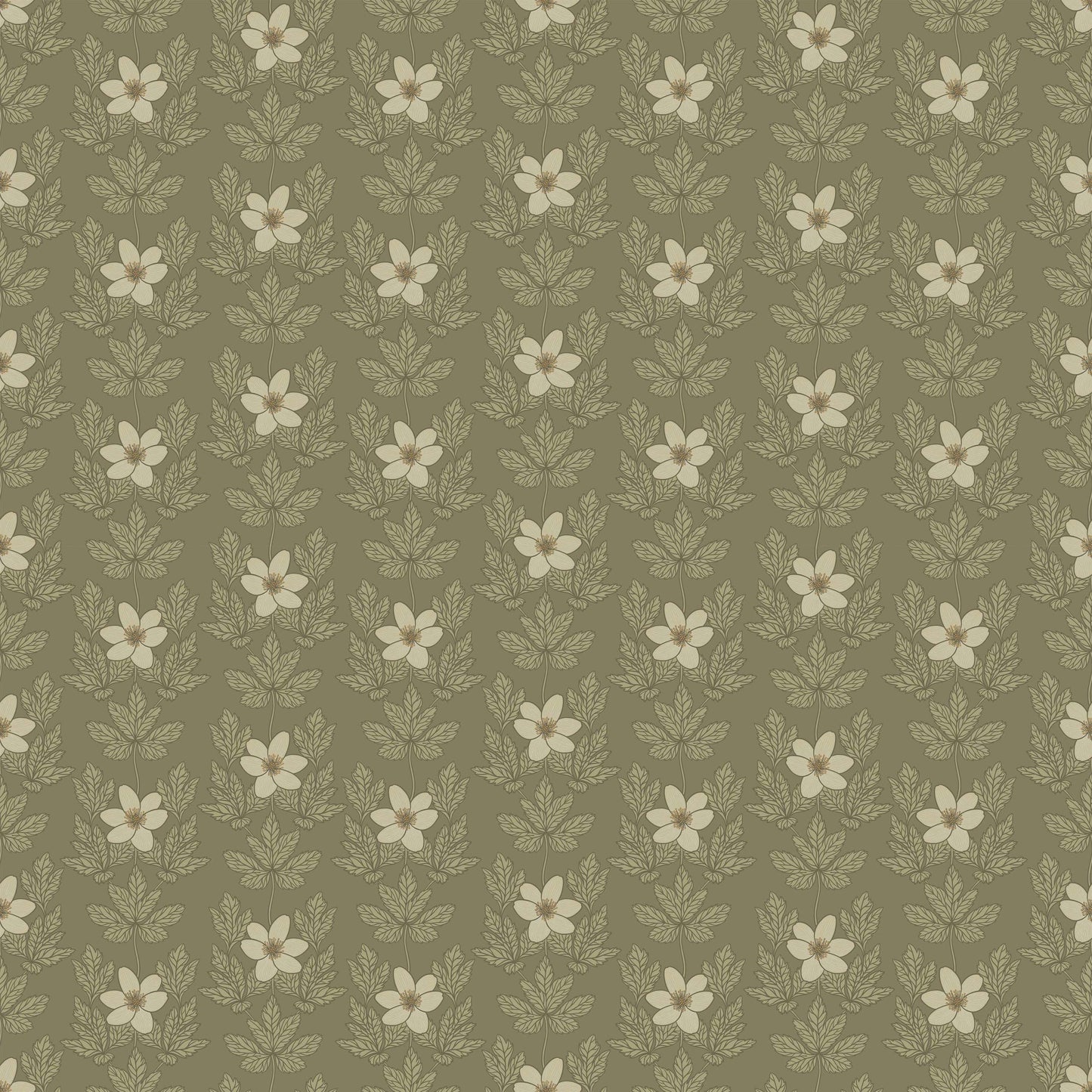 Summer Gray Wallpaper - Wood Anemone - Green