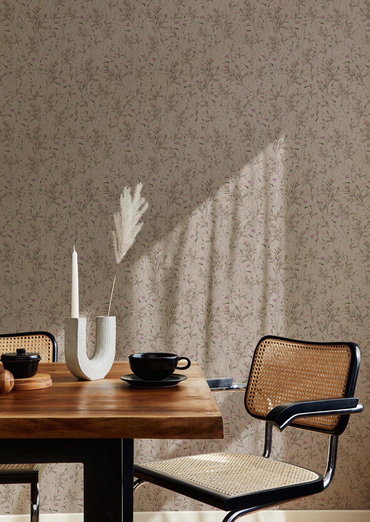 Papier peint Summer Gray - Prairie de printemps - Rose