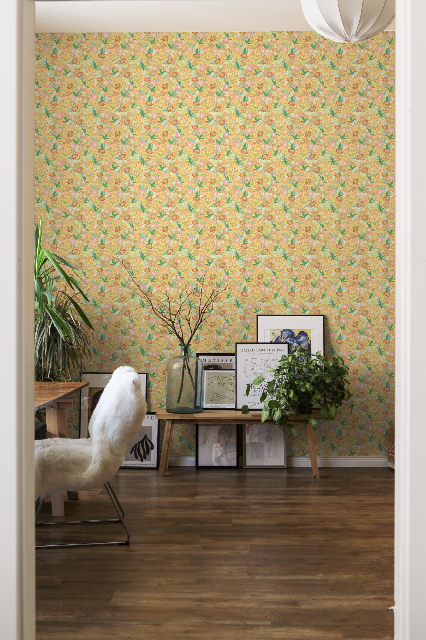 Papier peint gris d'été - Lola, Petit - Jaune