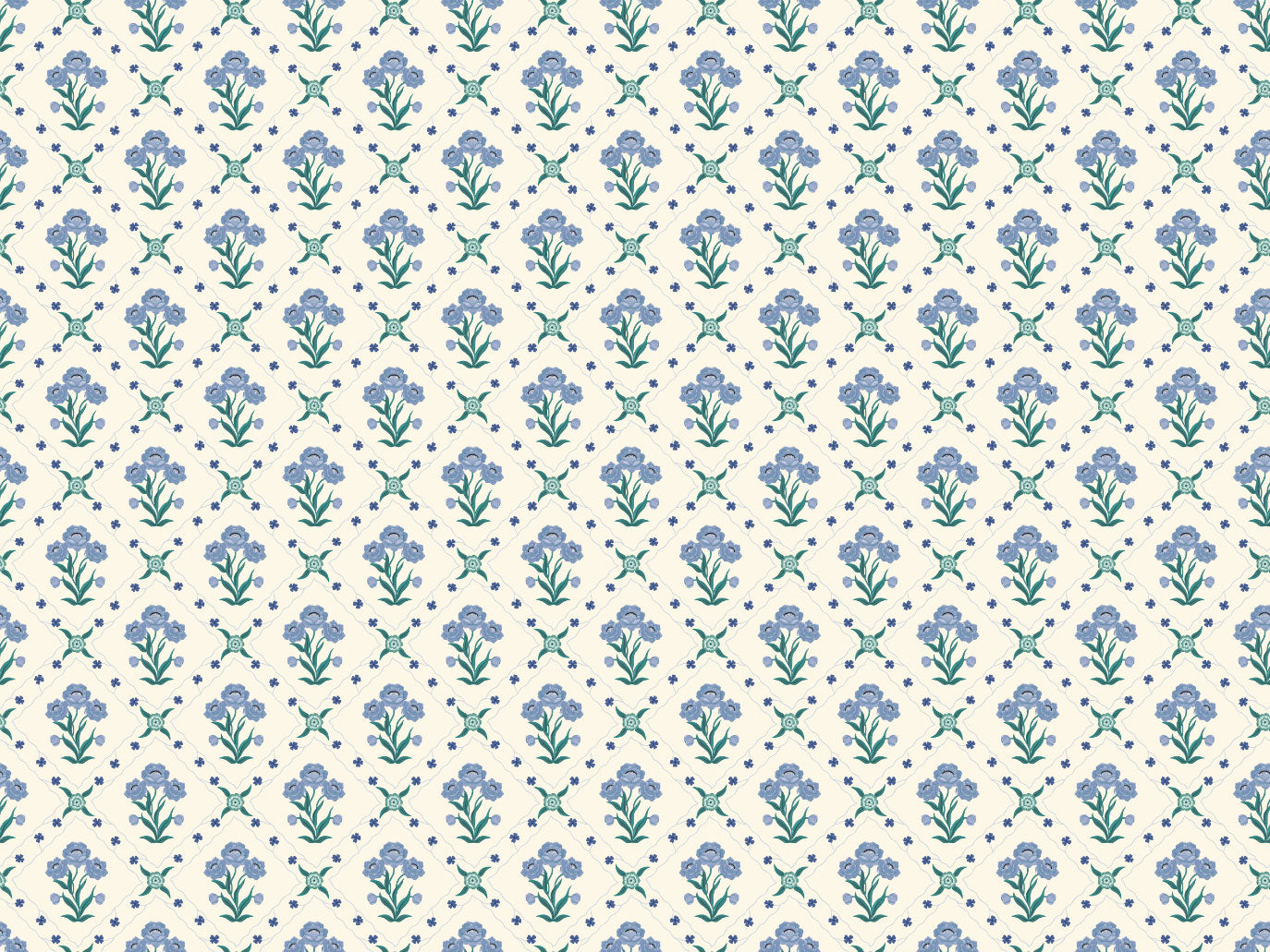 Summer Gray Wallpaper - Floral Trellis - Sky