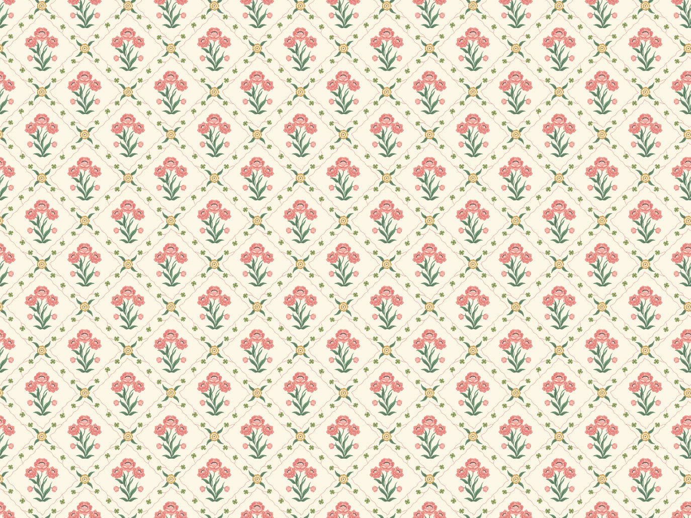 Papier peint Summer Gray - Treillis floral - Rose