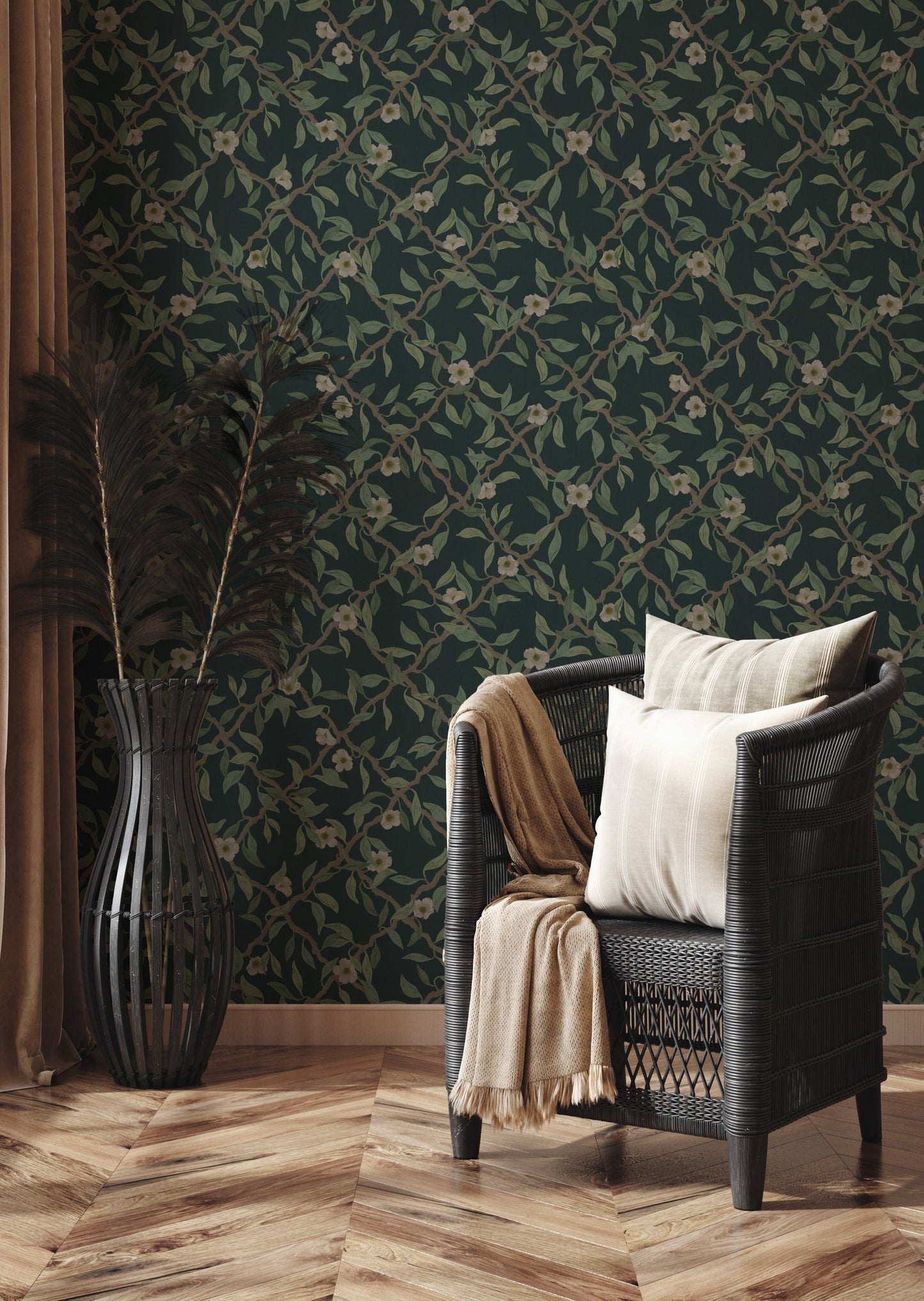 Summer Gray Wallpaper - Espalier - Midnight blue