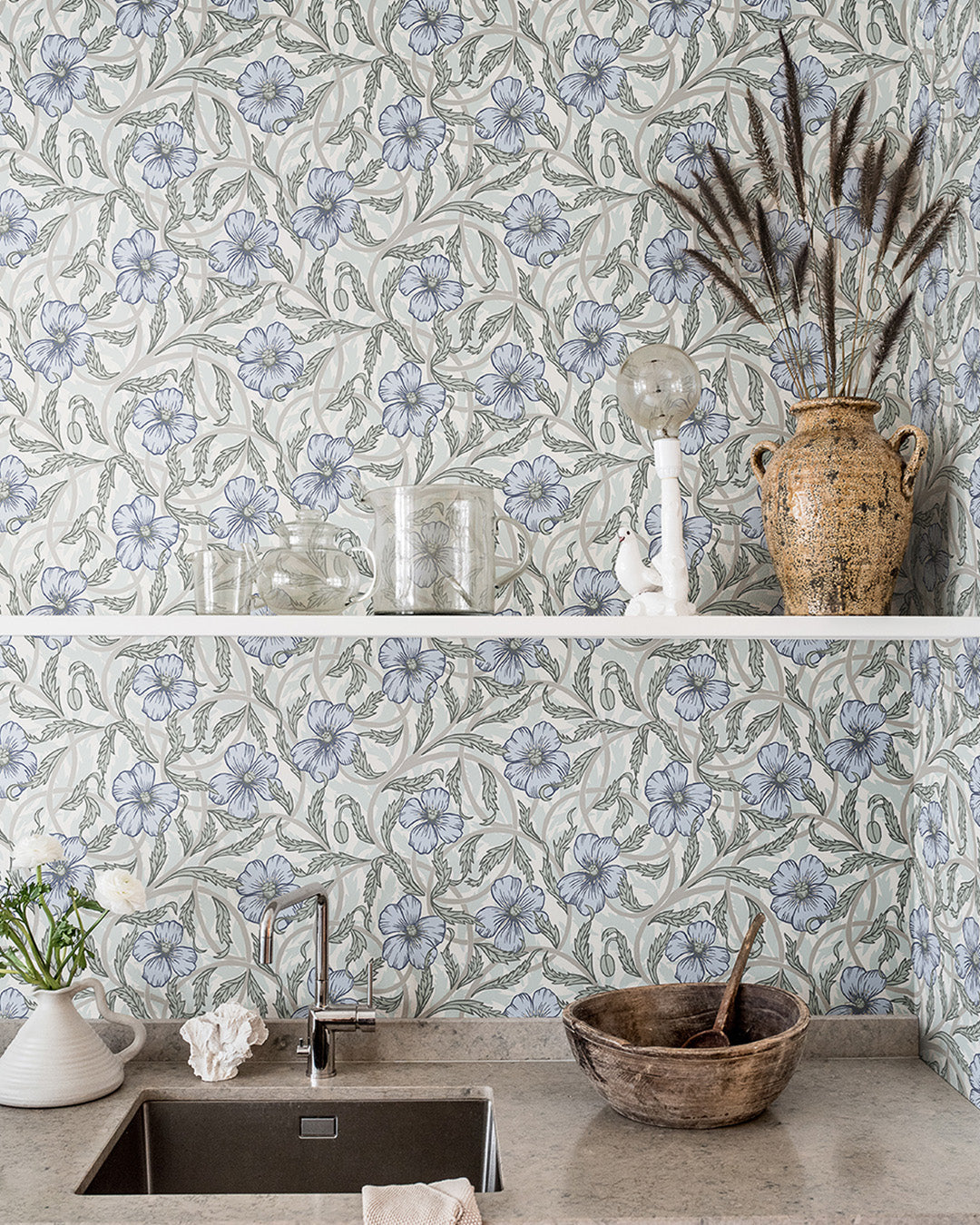 Midbec Wallpaper - Poppy - Light Blue 28027