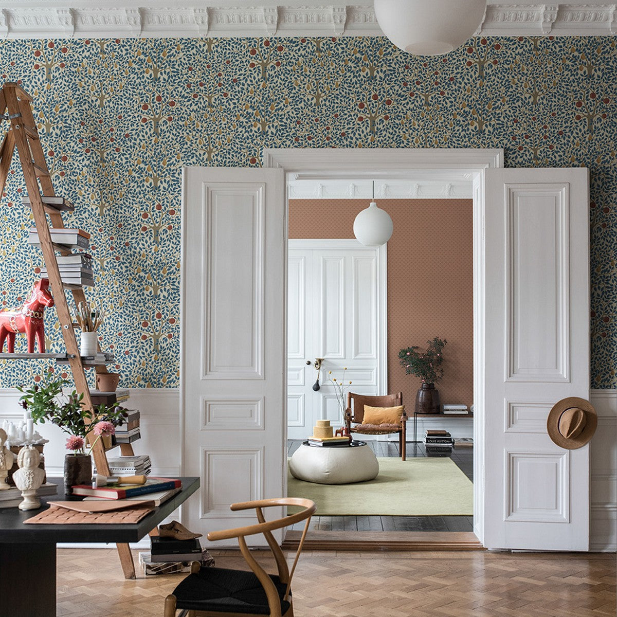 Papier peint Midbec - Pomona - Crème et bleu 33013