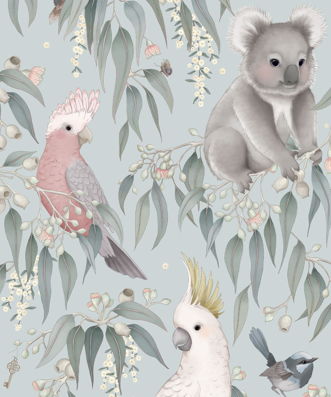Papier peint pour chambre d'enfant - Bush Babies par Fleur Harris - Bleu doux