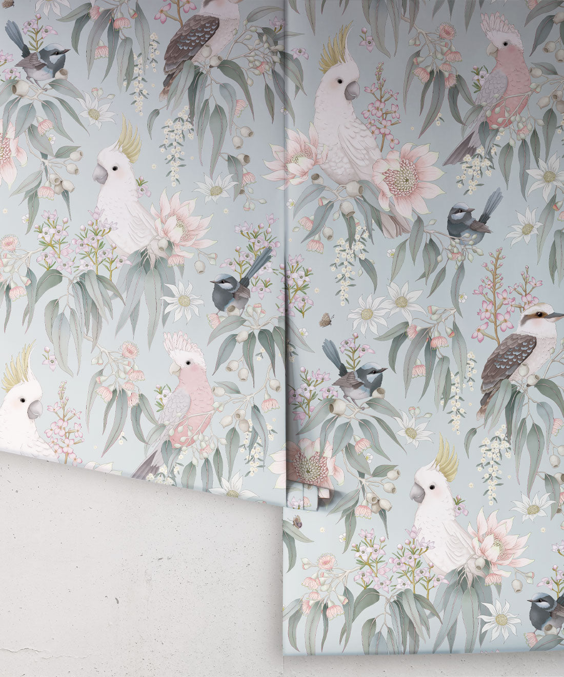 Nursery Wallpaper - Bush Melody by Fleur Harris - Soft Blue