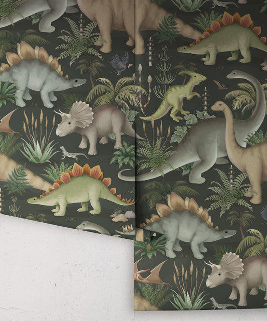 Nursery Wallpaper - Prehistorica by Fleur Harris - Deep Jungle