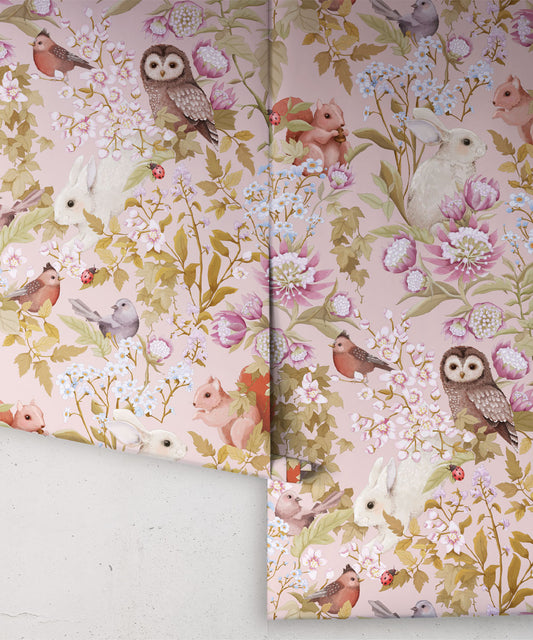 Papier peint - Woodlands par Fleur Harris - Rose tendre