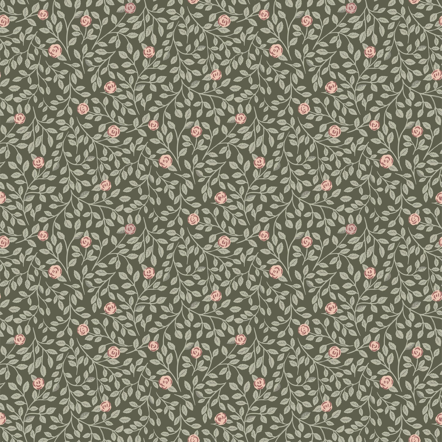 Papier peint gris d'été - Rose grimpante - Vert