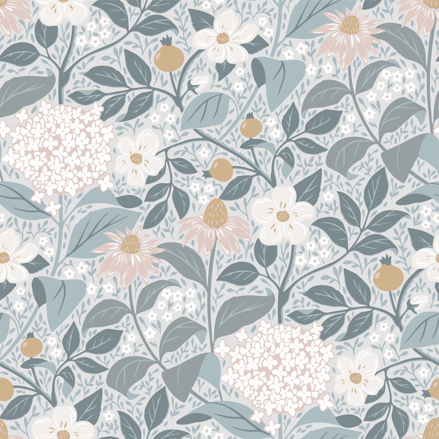 Papier peint floral - Floraison d'été - Bleu