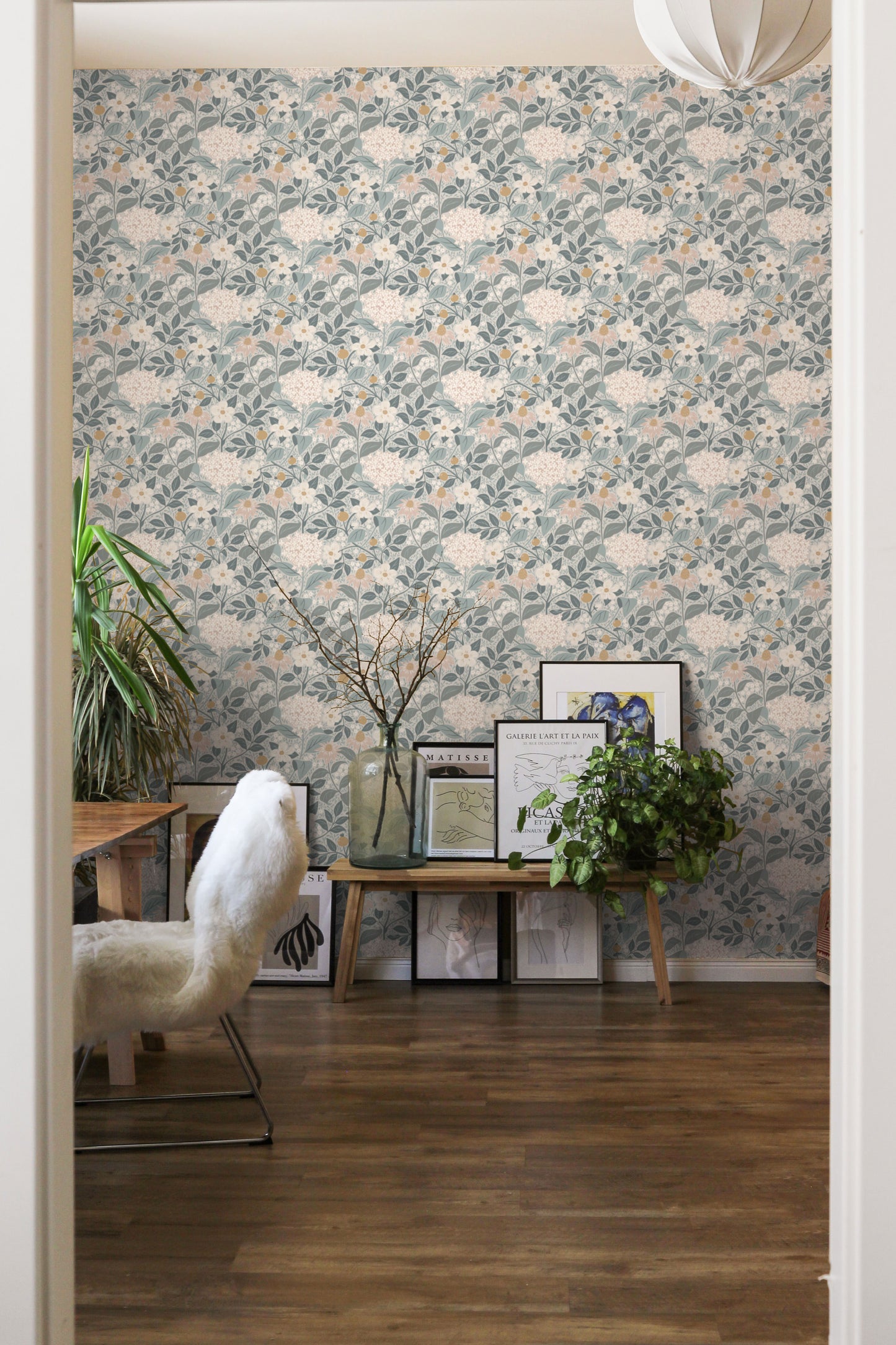 Papier peint floral - Floraison d'été - Bleu