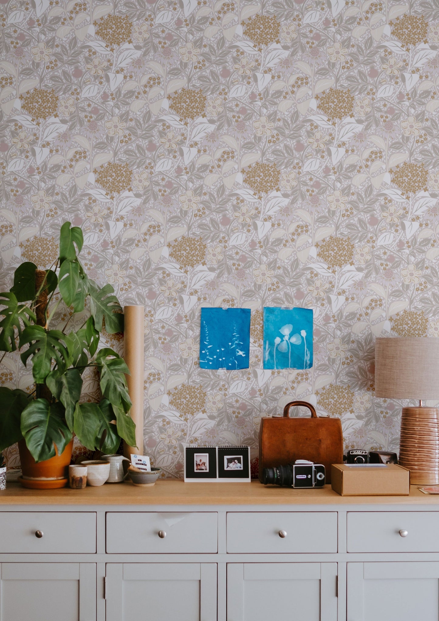 Papier peint floral - Floraison d'été - Beige