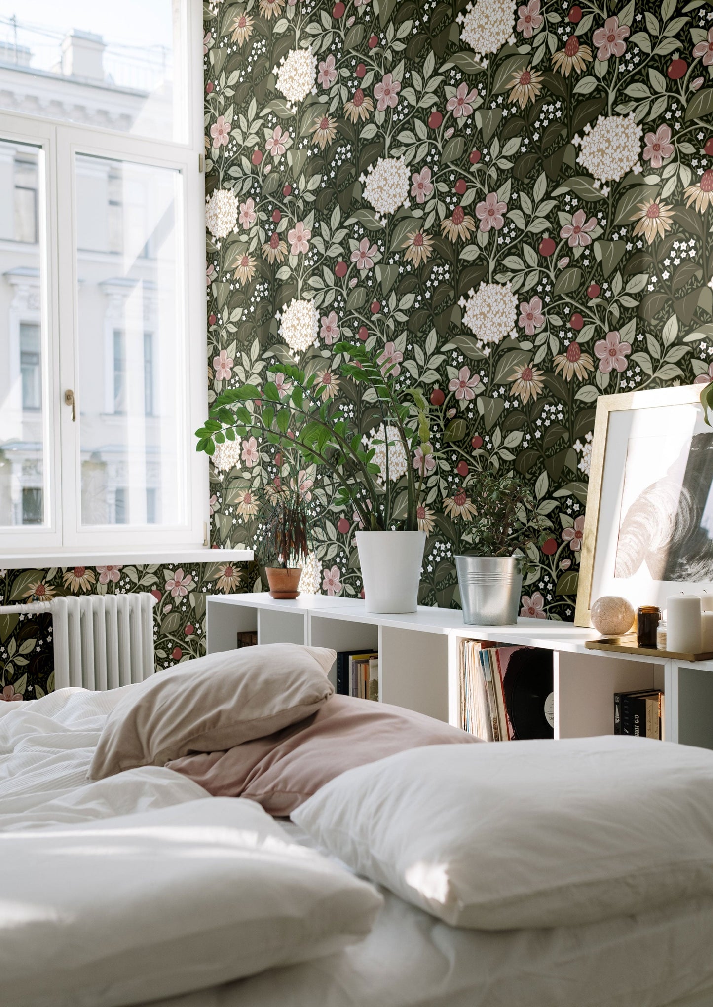 Papier peint floral - Floraison d'été - Vert