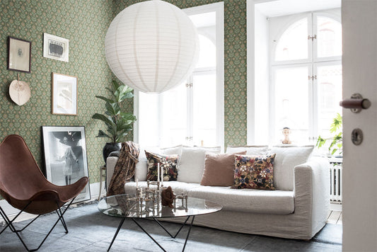 Papier peint Midbec - Othilia - Style fleur rétro - Vert (VENTE)