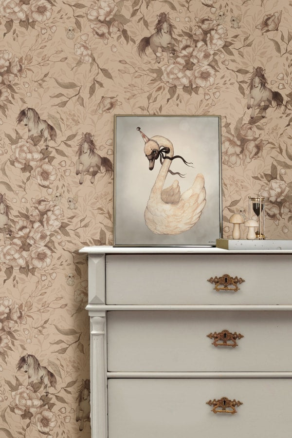 Papier peint pour chambre d'enfant - Poneys pour Hollie - Rose sable