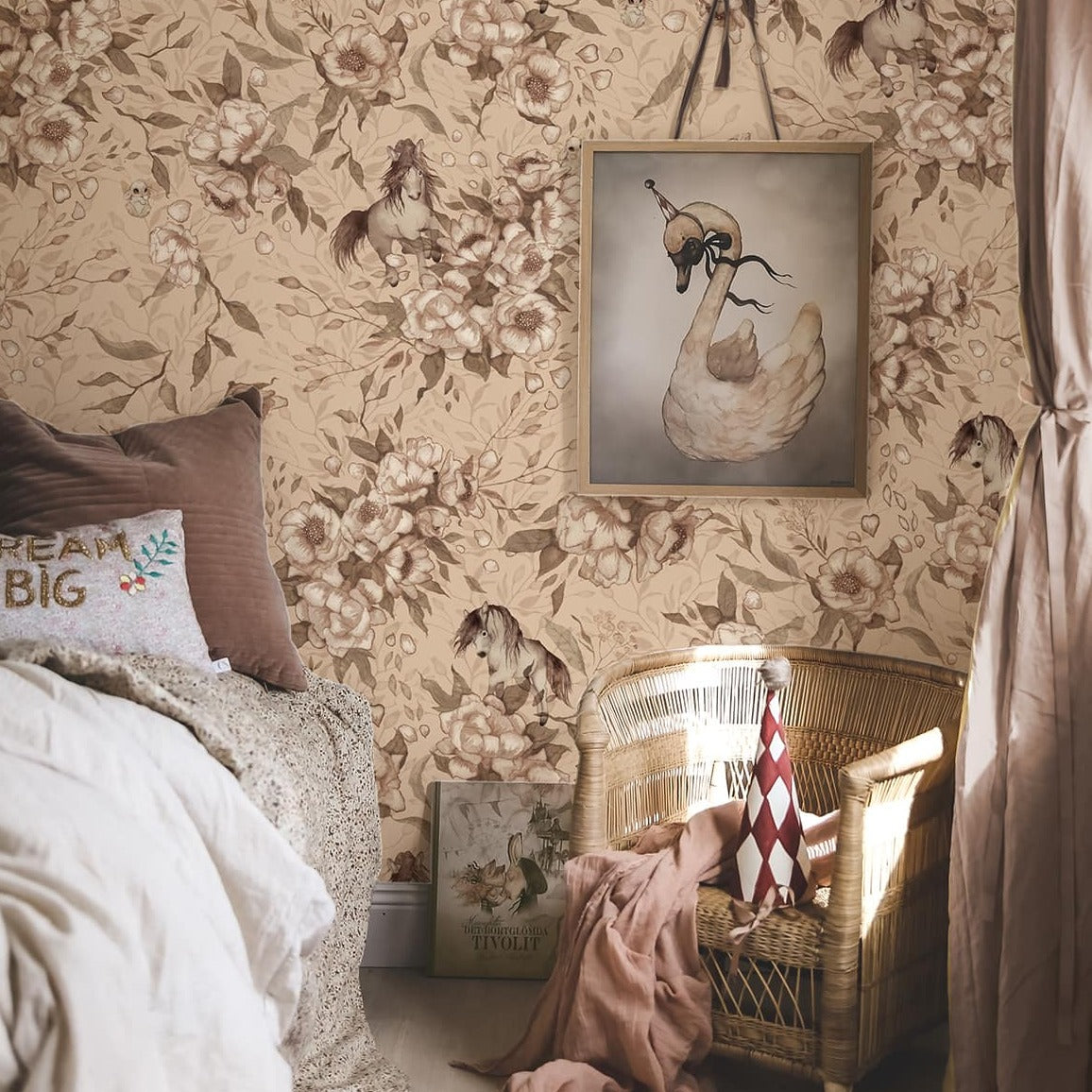 Papier peint pour chambre d'enfant - Poneys pour Hollie - Rose sable