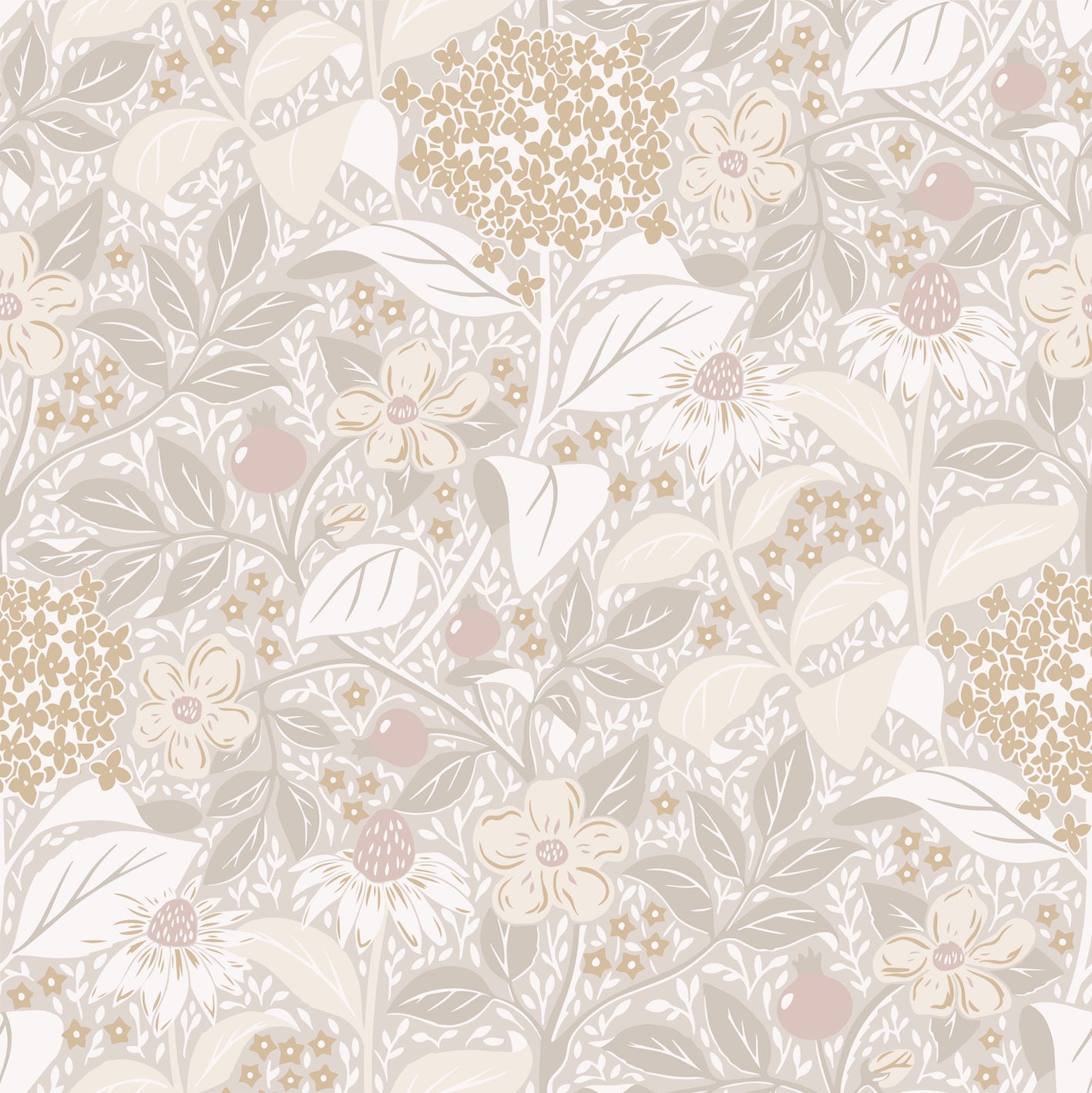 Papier peint floral - Floraison d'été - Beige