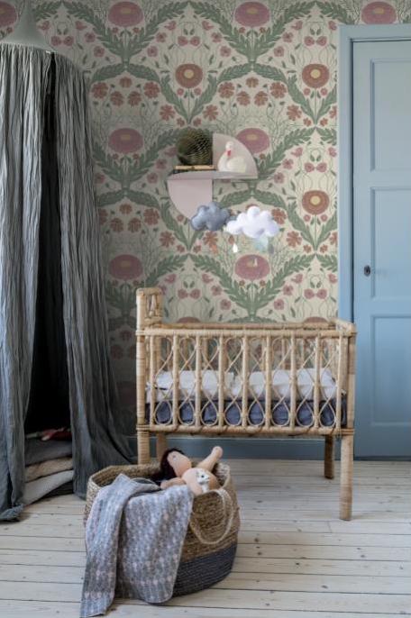 Midbec Wallpaper - Marguerite, Flowers & Leaves - Pink & Green