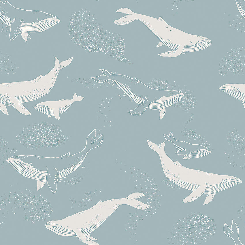 Papier peint Borastapeter - Baleines - Bleu et blanc