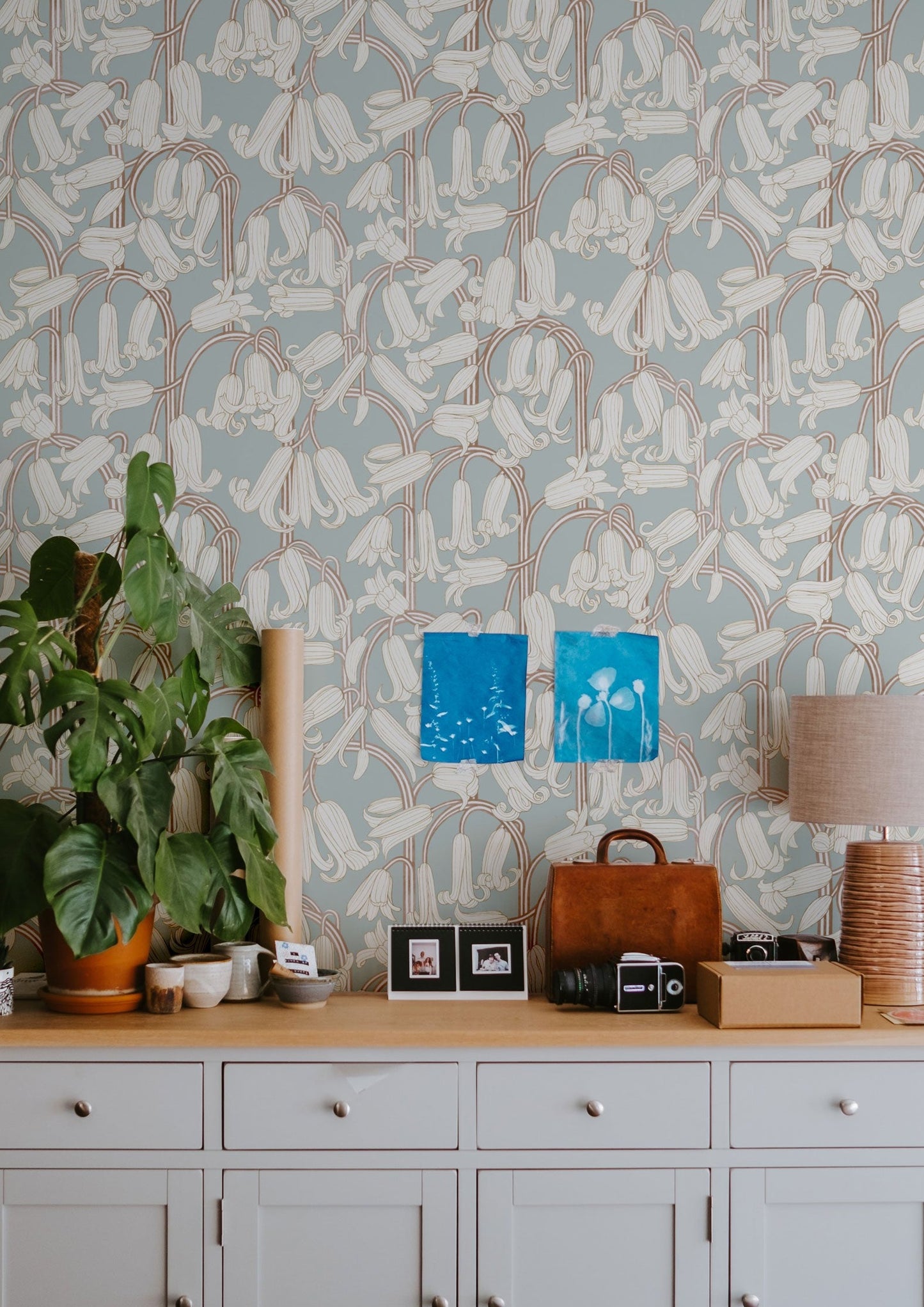 Papier peint gris d'été - Jacinthe des bois - Bleu poussiéreux