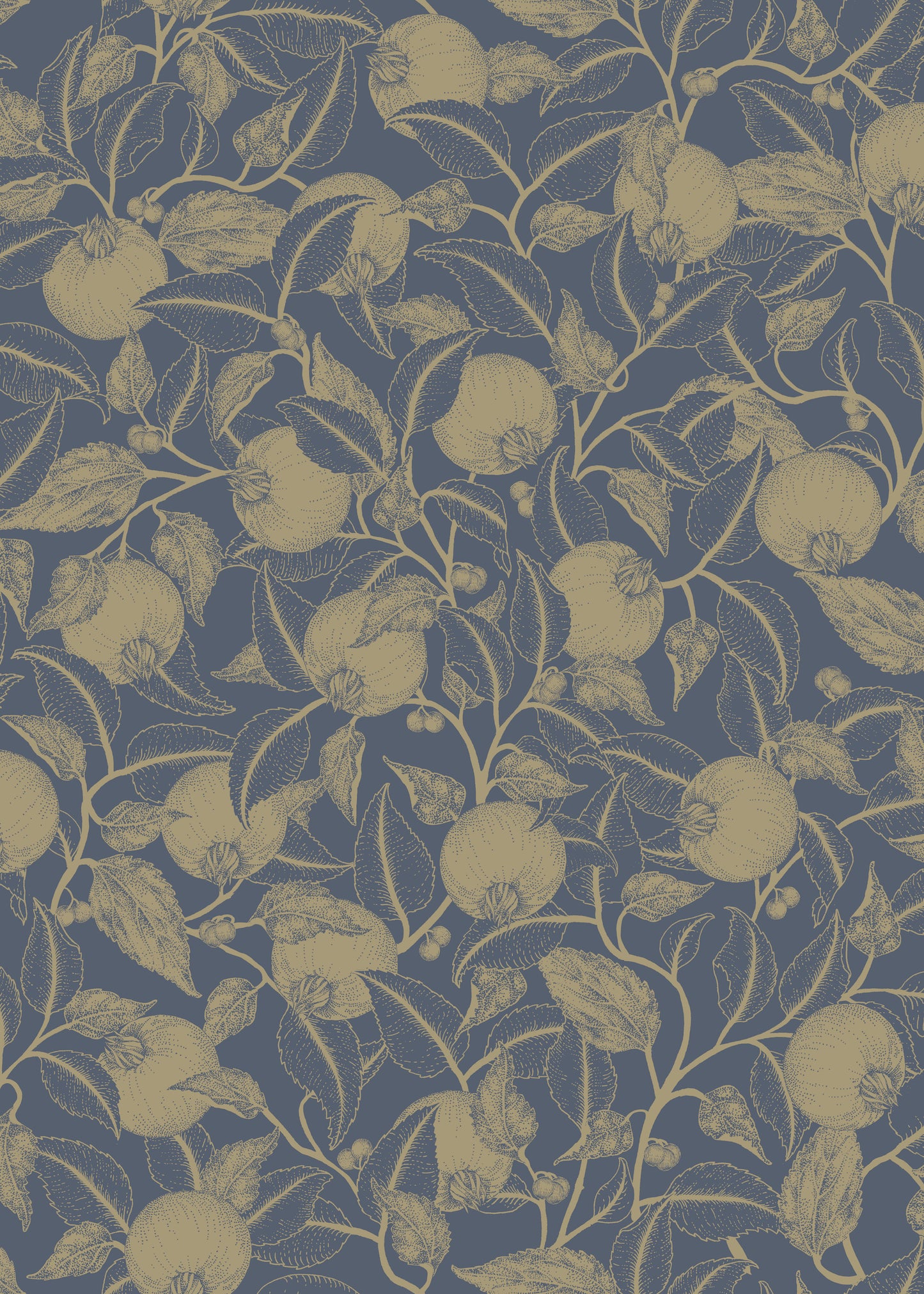 Papier peint floral - Grenade - Or et bleu