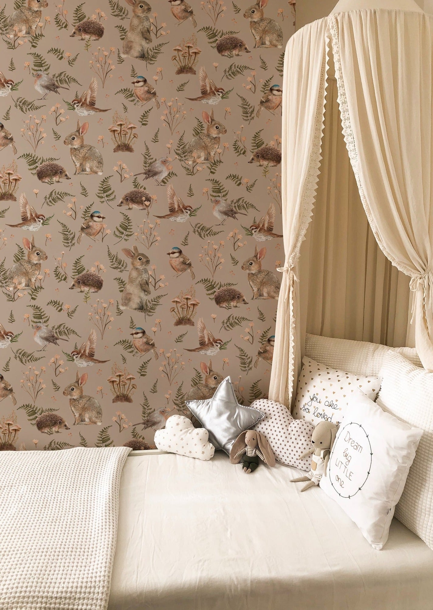 Peel & Stick Wallpaper - Birds & Bunnies - Dusty Rose
