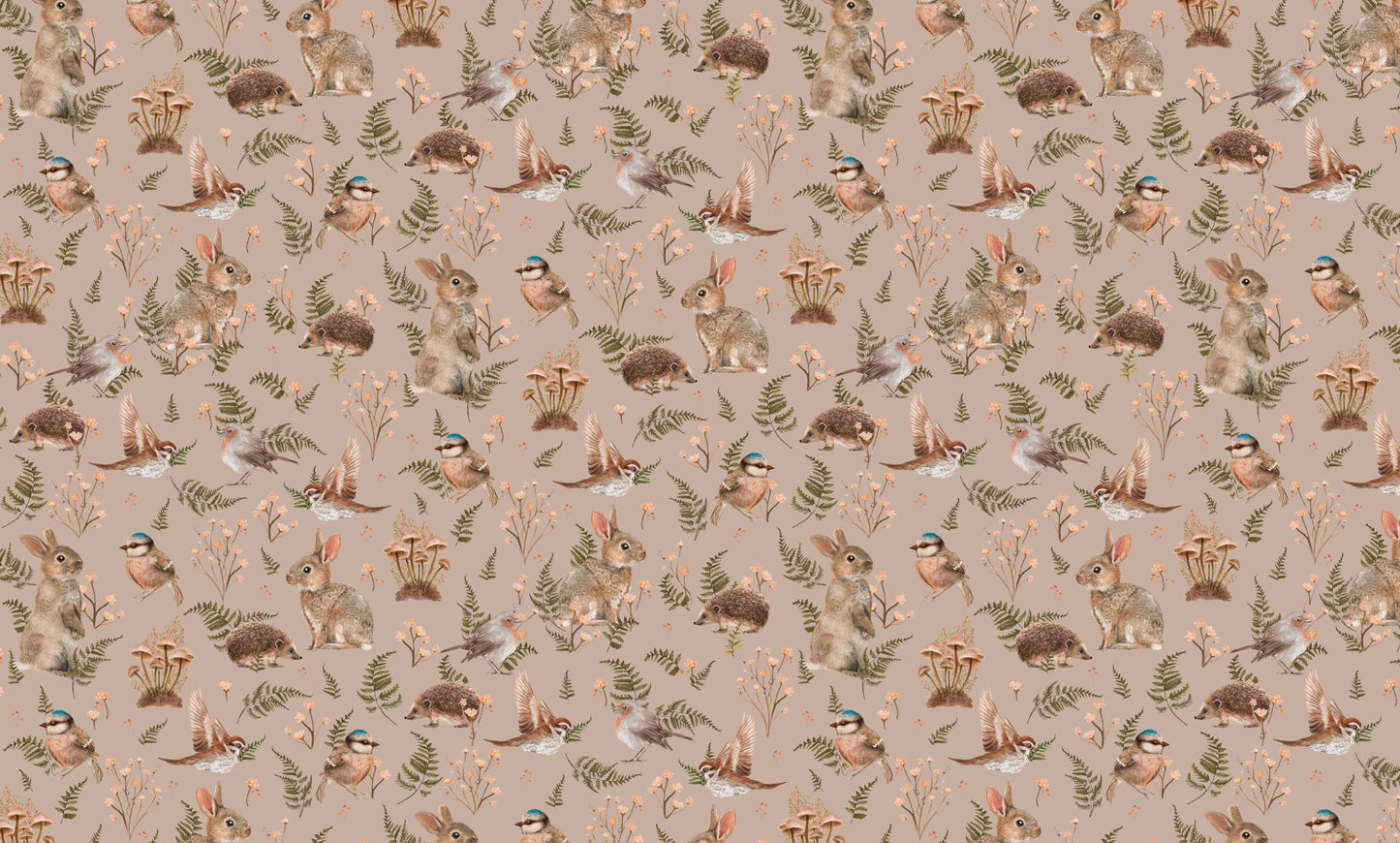 Peel & Stick Wallpaper - Birds & Bunnies - Dusty Rose