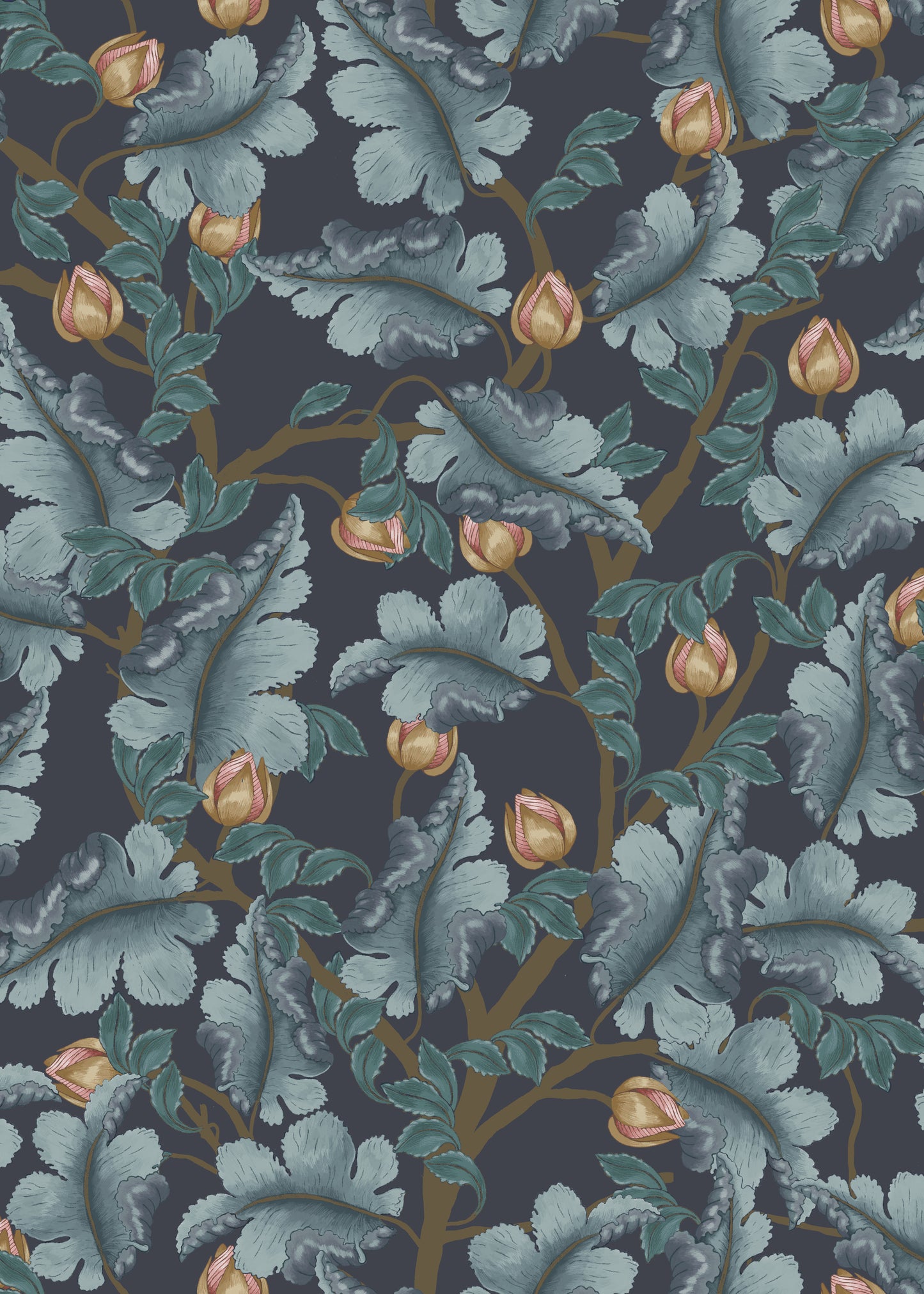 Papier peint floral - Renoncule - Bleu minuit