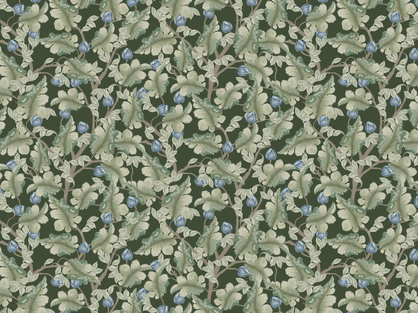 Papier peint floral - Renoncule - Vert et bleu