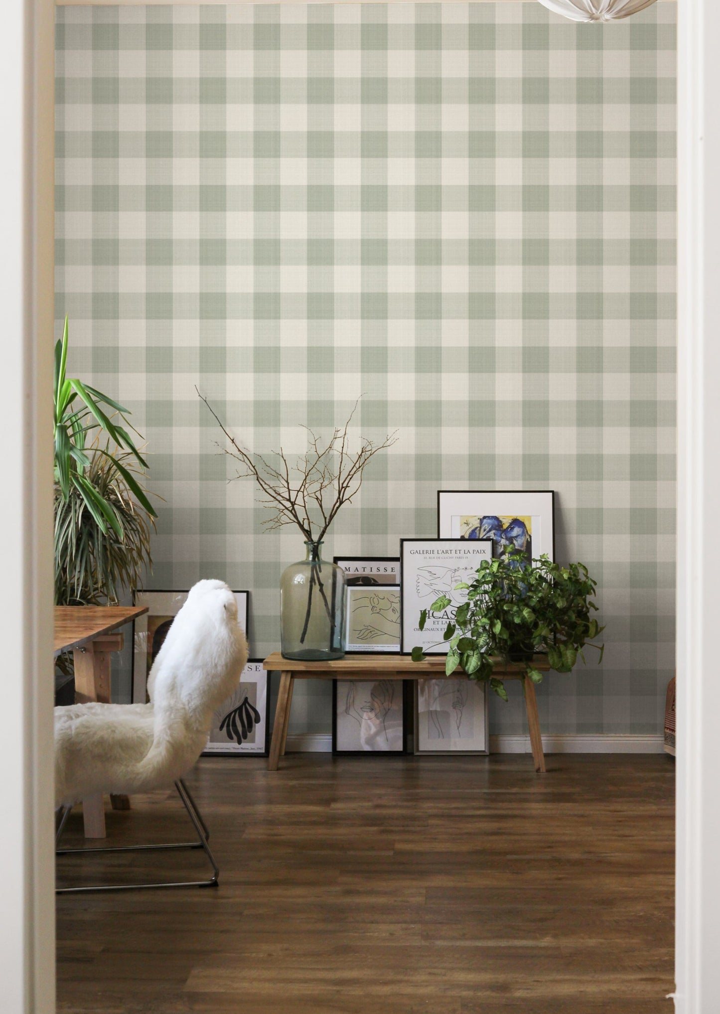 Papier peint à carreaux - Lin - Vert