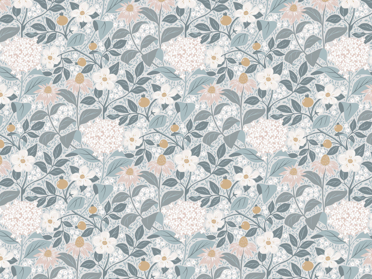 Papier peint floral - Floraison d'été - Bleu