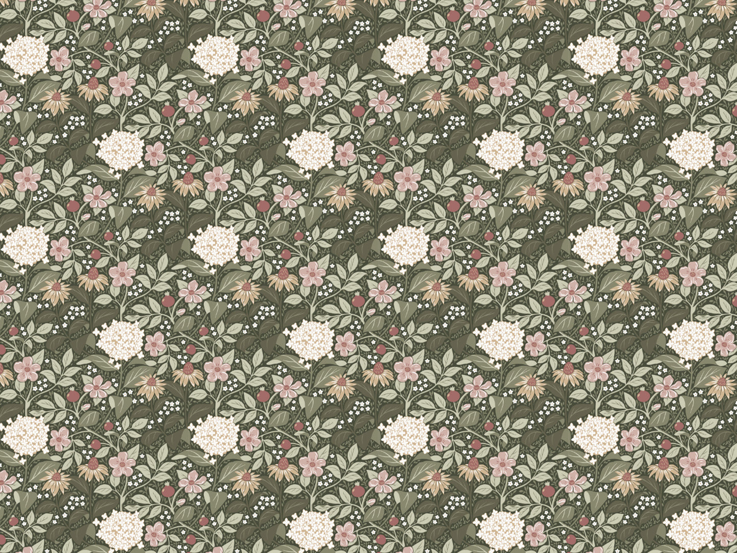 Papier peint floral - Floraison d'été - Vert